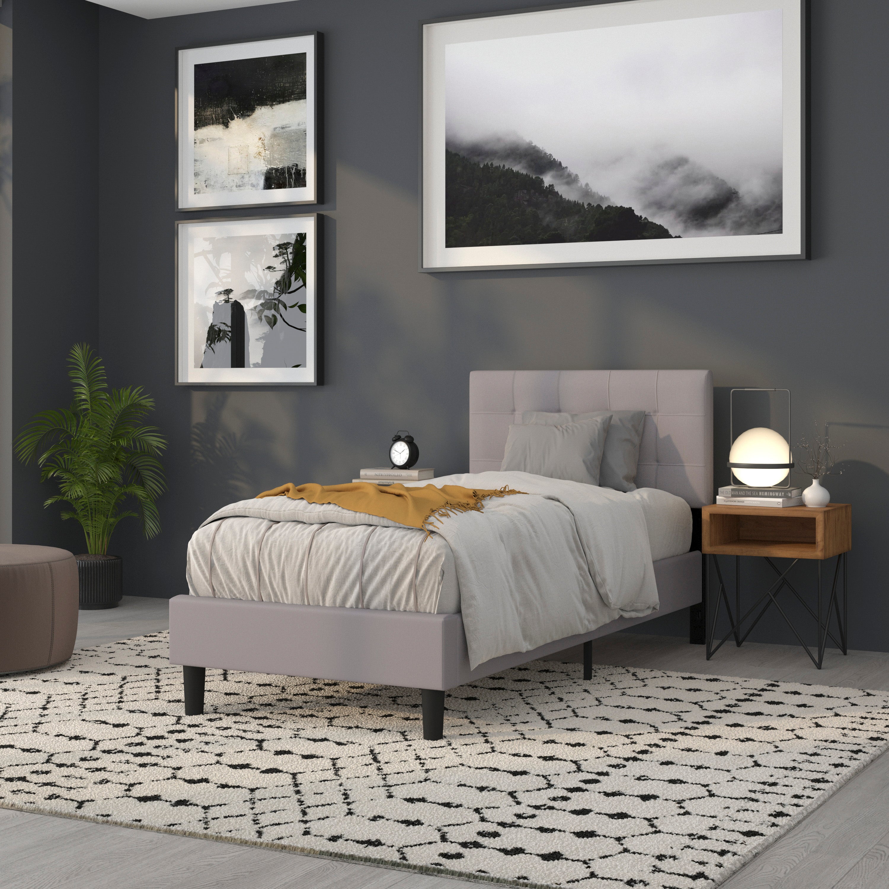 Bedford Tufted Upholstered Twin Size Headboard in Light Gray Fabric