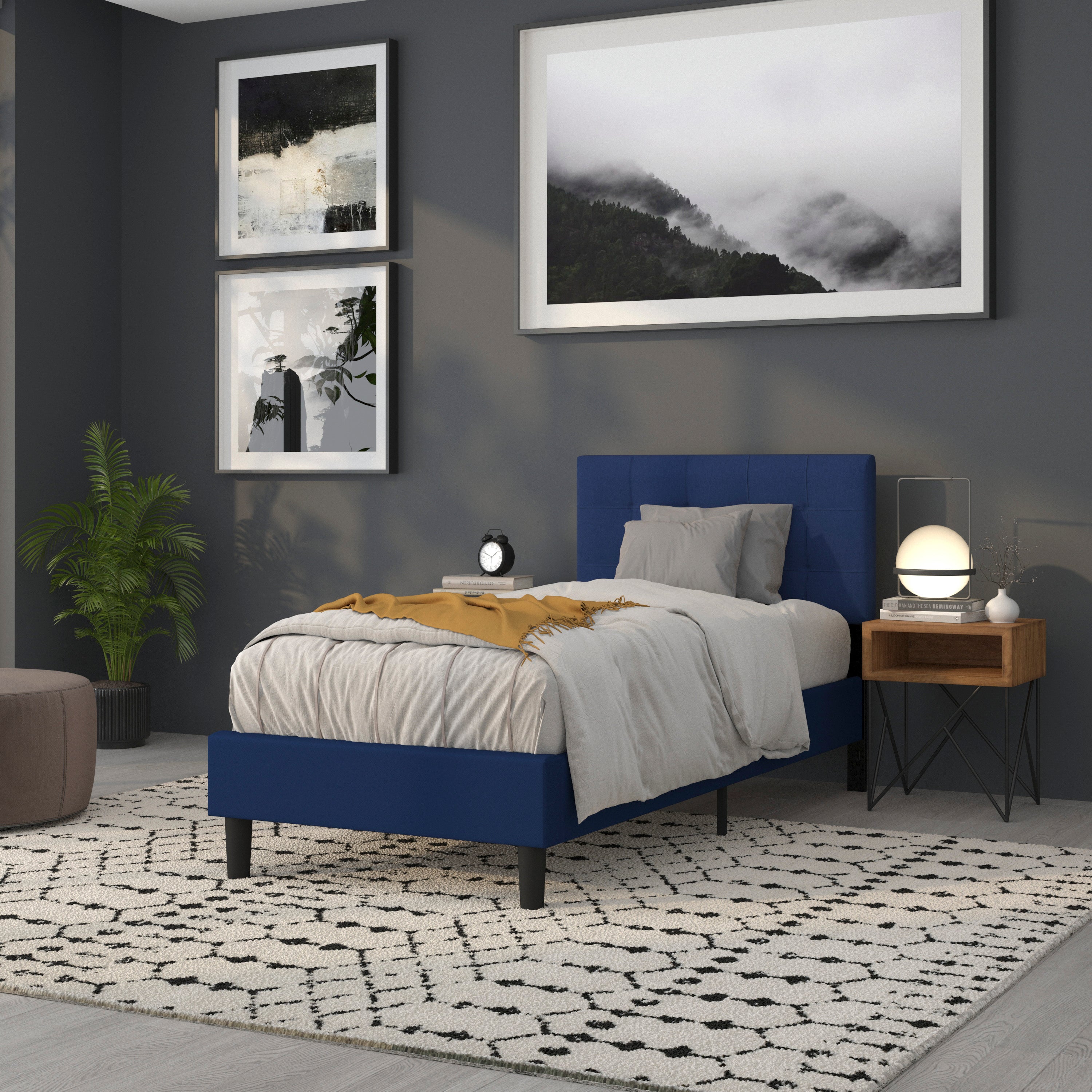 Bedford Tufted Upholstered Twin Size Headboard in Navy Fabric