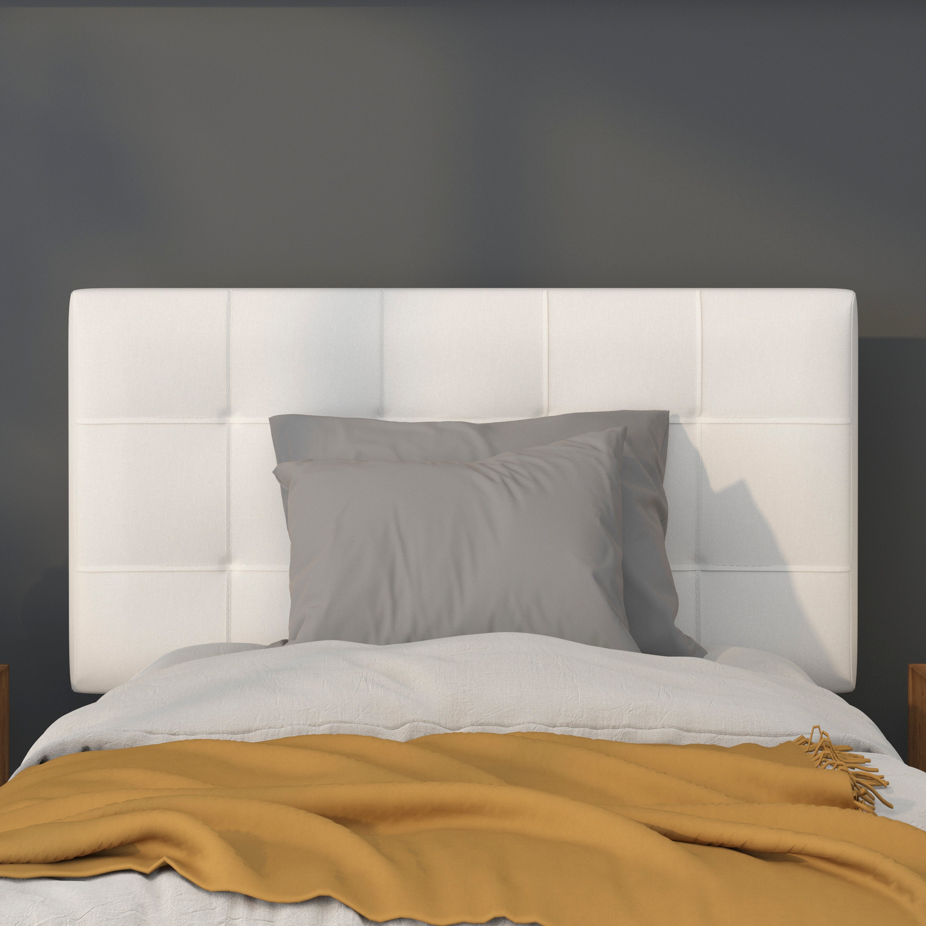 Bedford Tufted Upholstered Twin Size Headboard in White Fabric