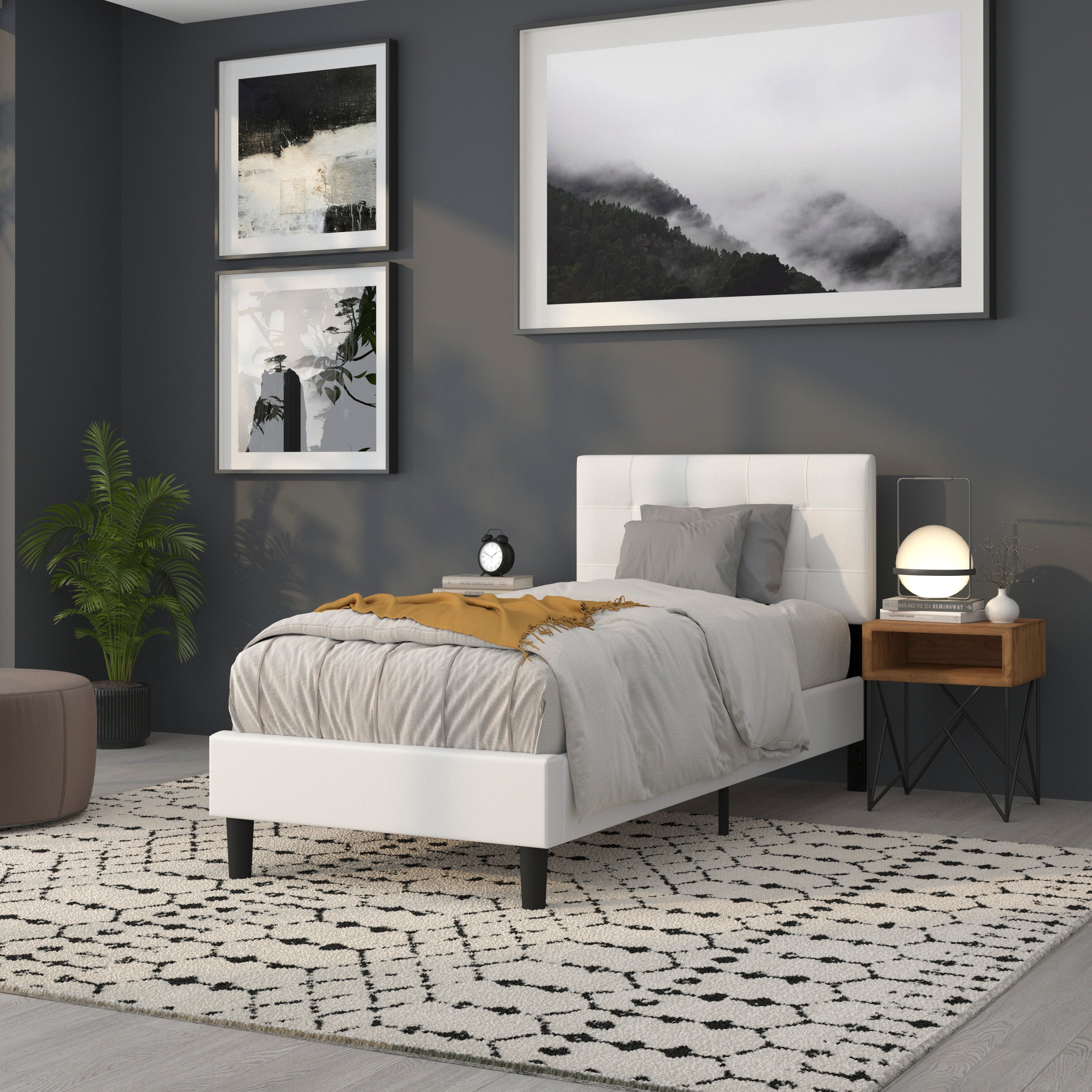Bedford Tufted Upholstered Twin Size Headboard in White Fabric