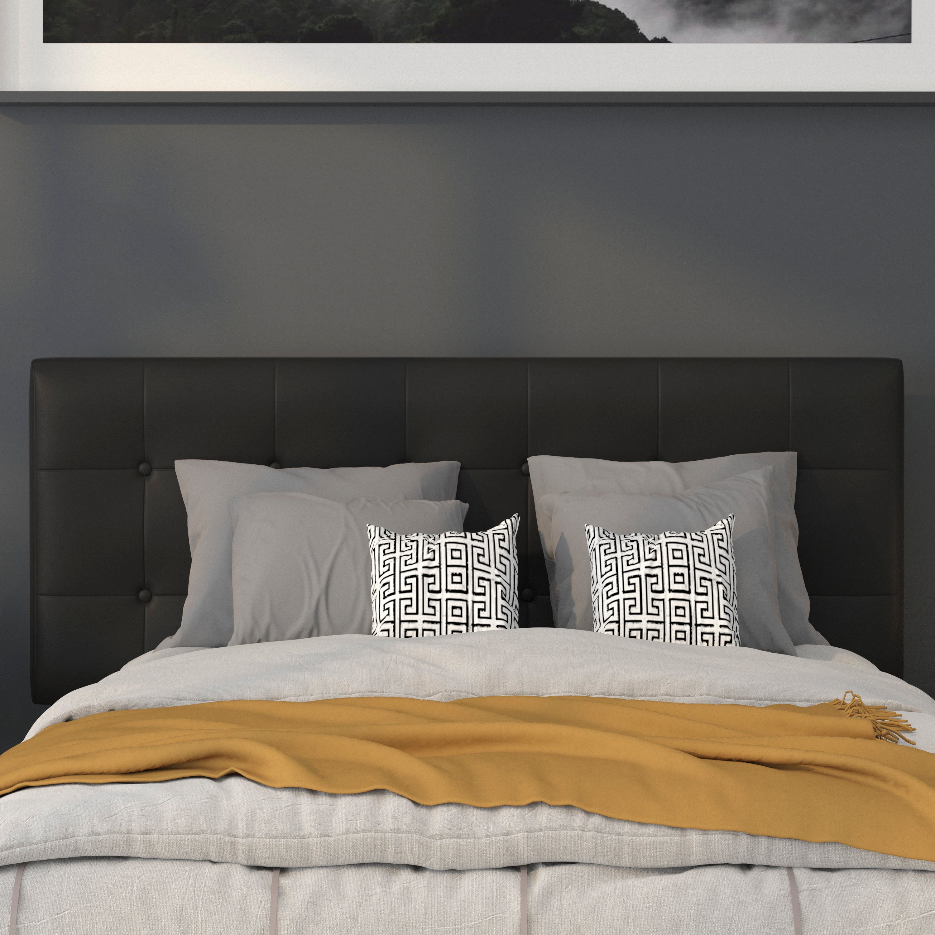 Lennox Tufted Upholstered Full Size Headboard in Black Vinyl