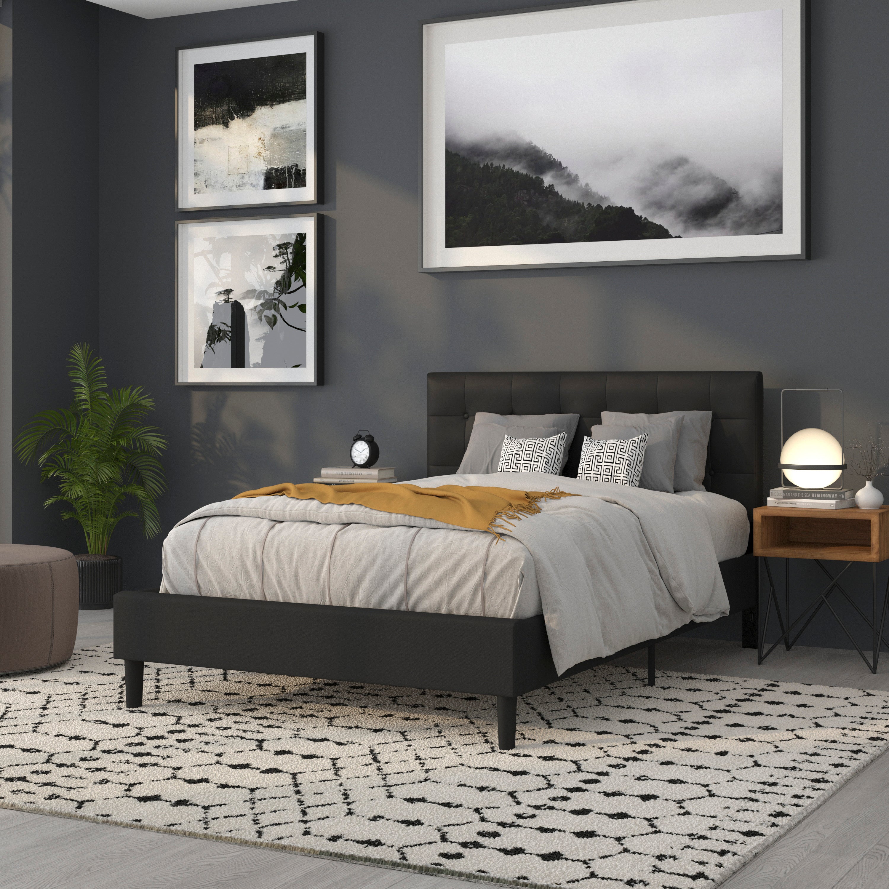 Lennox Tufted Upholstered Full Size Headboard in Black Vinyl
