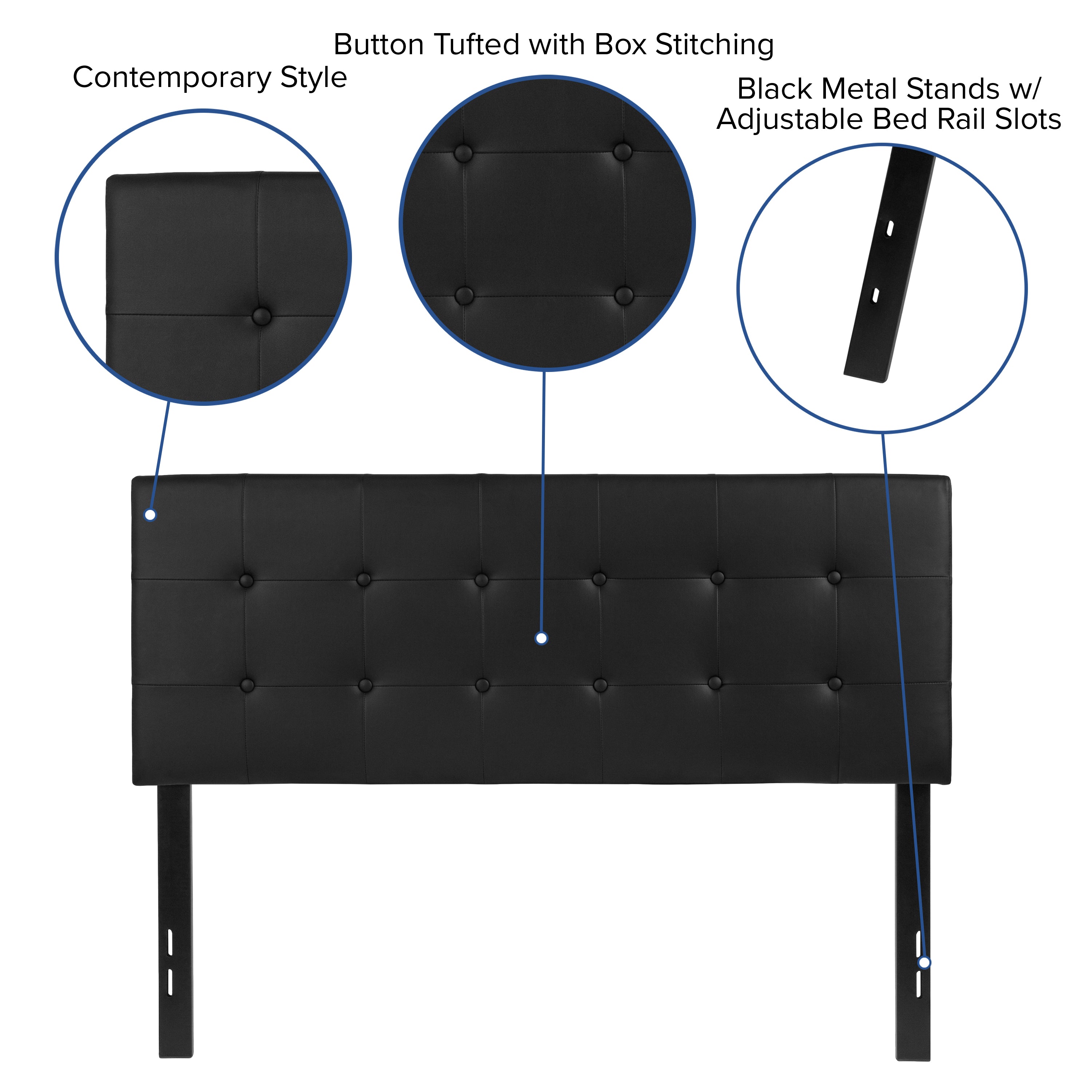 Lennox Tufted Upholstered Full Size Headboard in Black Vinyl