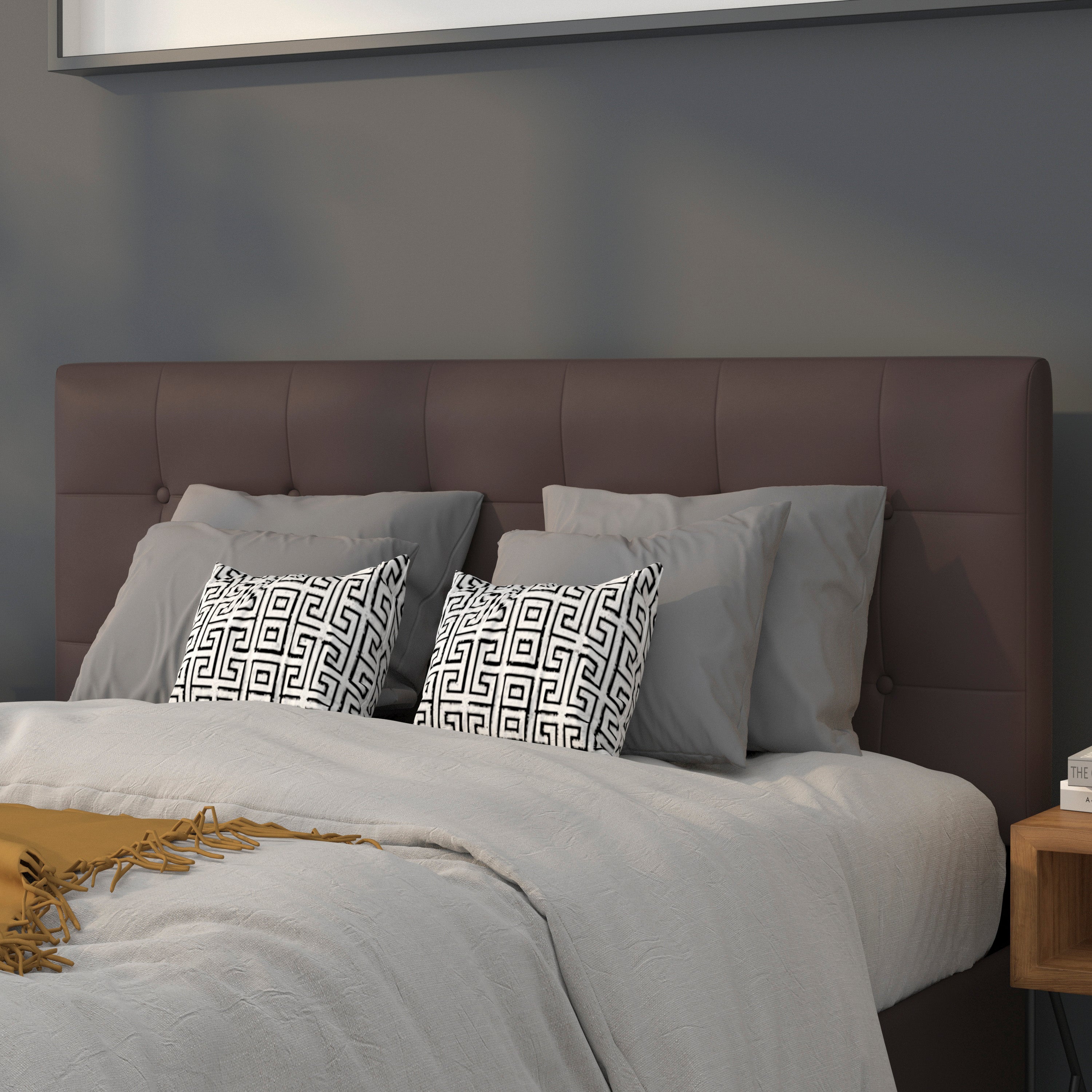 Lennox Tufted Upholstered Full Size Headboard in Brown Vinyl