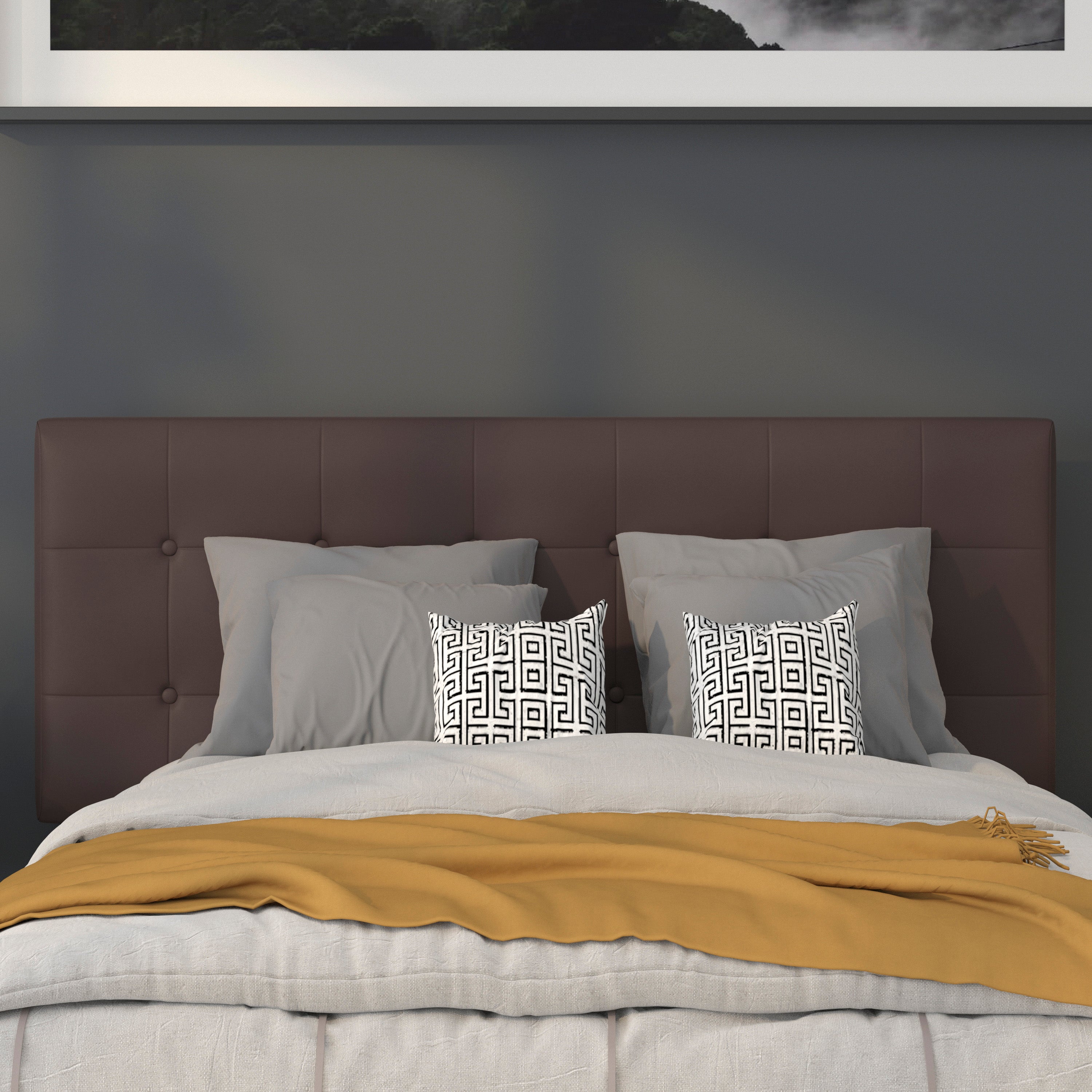 Lennox Tufted Upholstered Full Size Headboard in Brown Vinyl