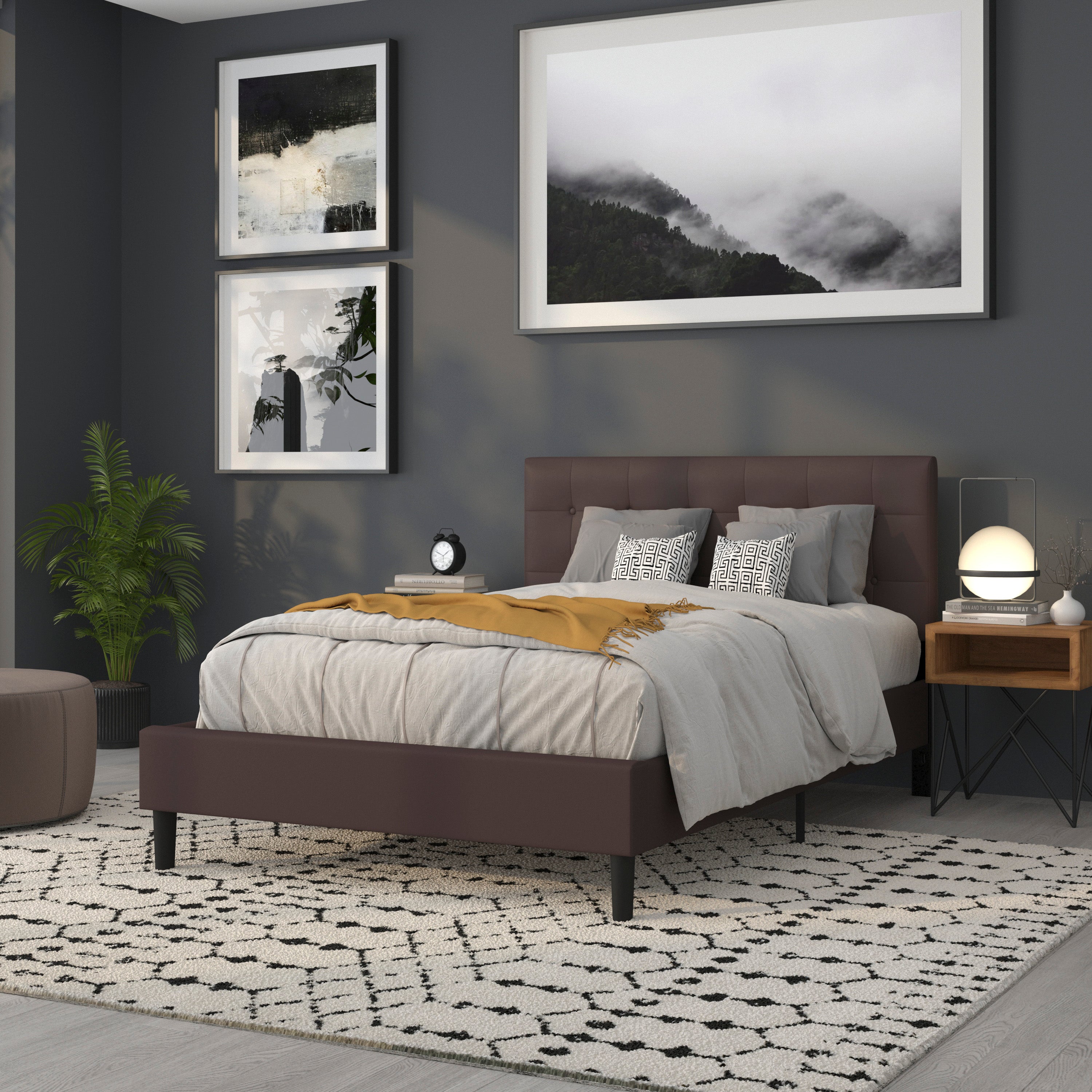 Lennox Tufted Upholstered Full Size Headboard in Brown Vinyl