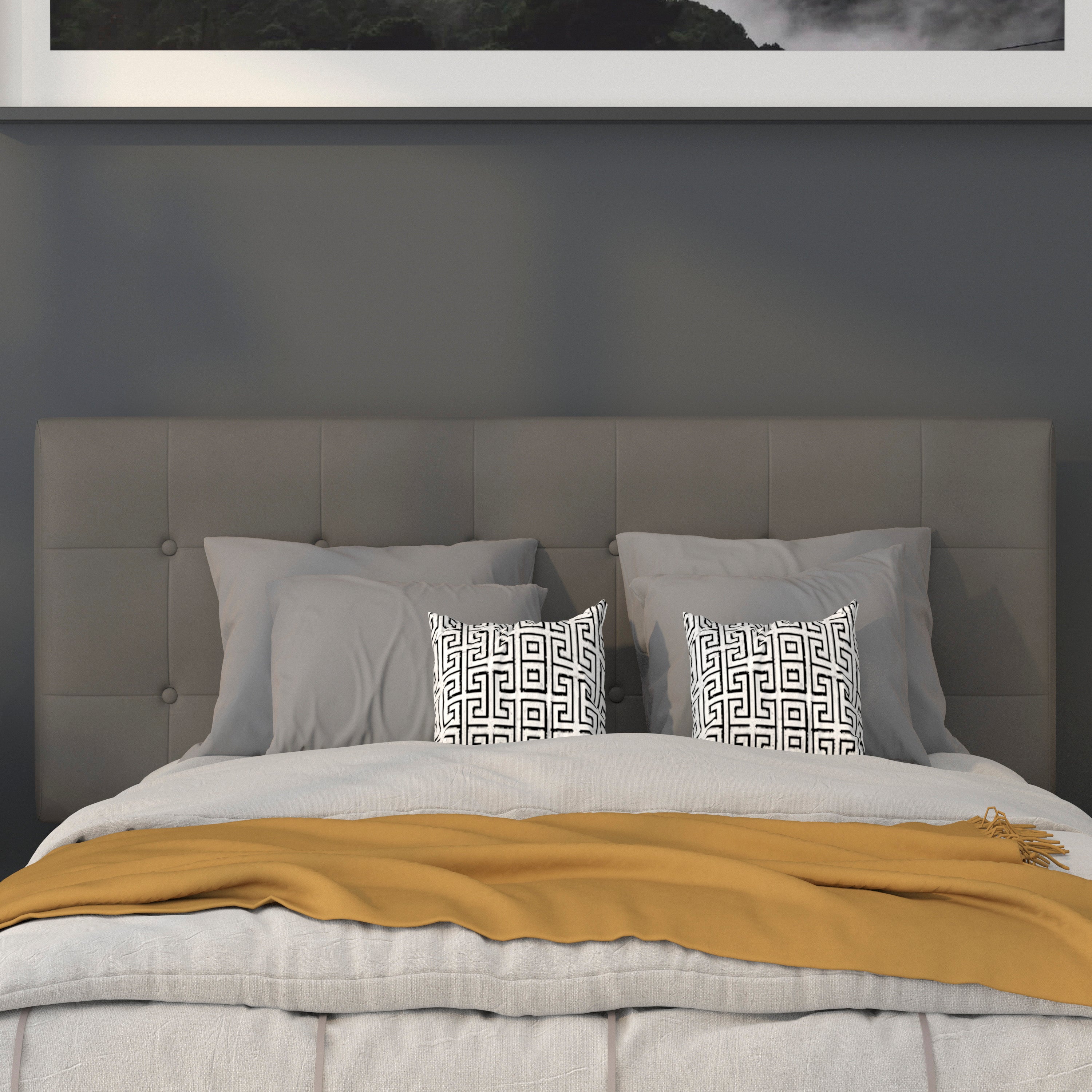 Lennox Tufted Upholstered Full Size Headboard in Gray Vinyl