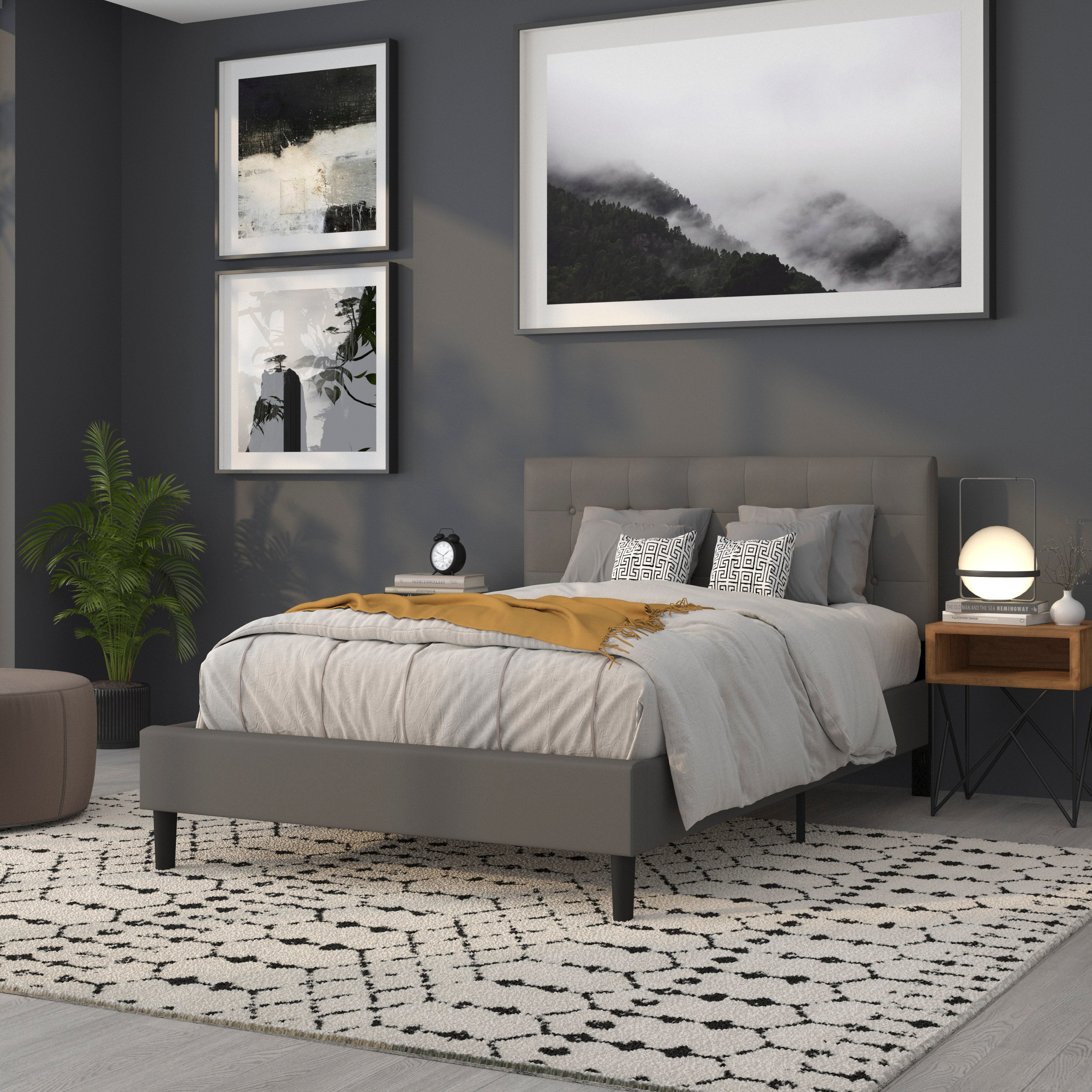 Lennox Tufted Upholstered Full Size Headboard in Gray Vinyl