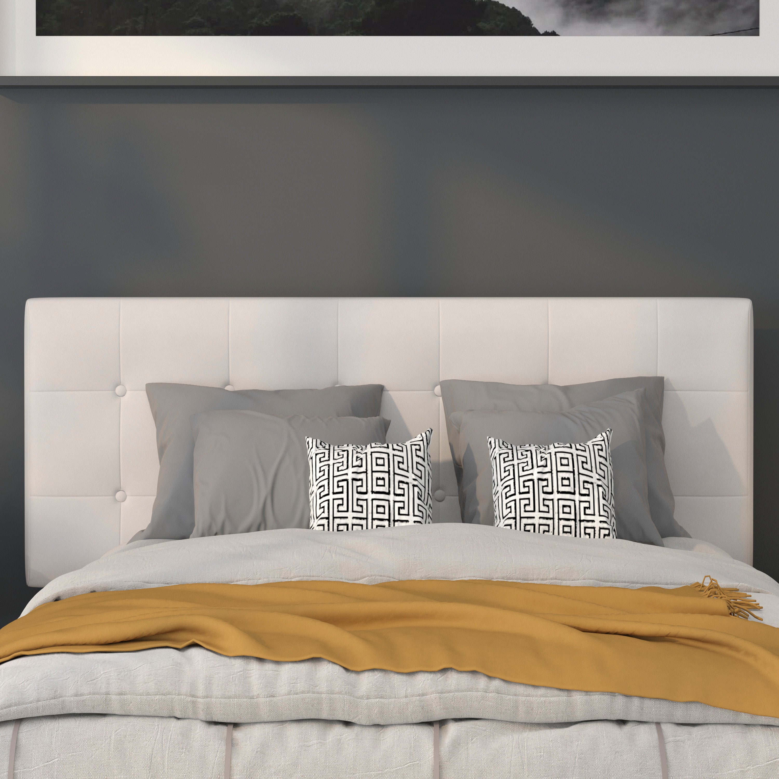 Lennox Tufted Upholstered Full Size Headboard in White Vinyl