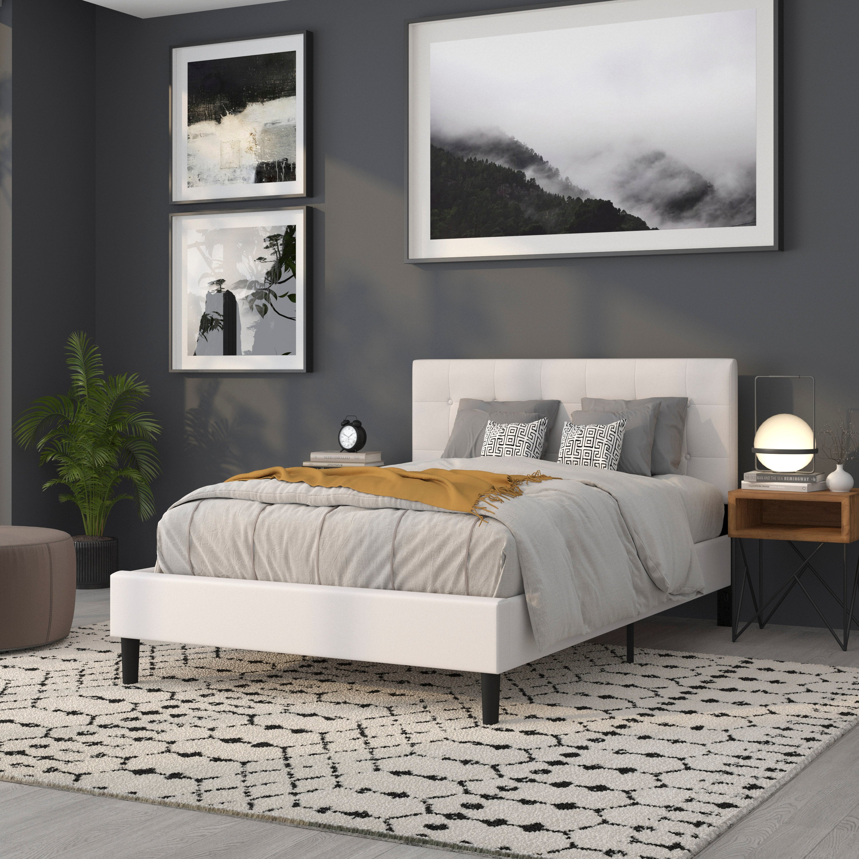 Lennox Tufted Upholstered Full Size Headboard in White Vinyl