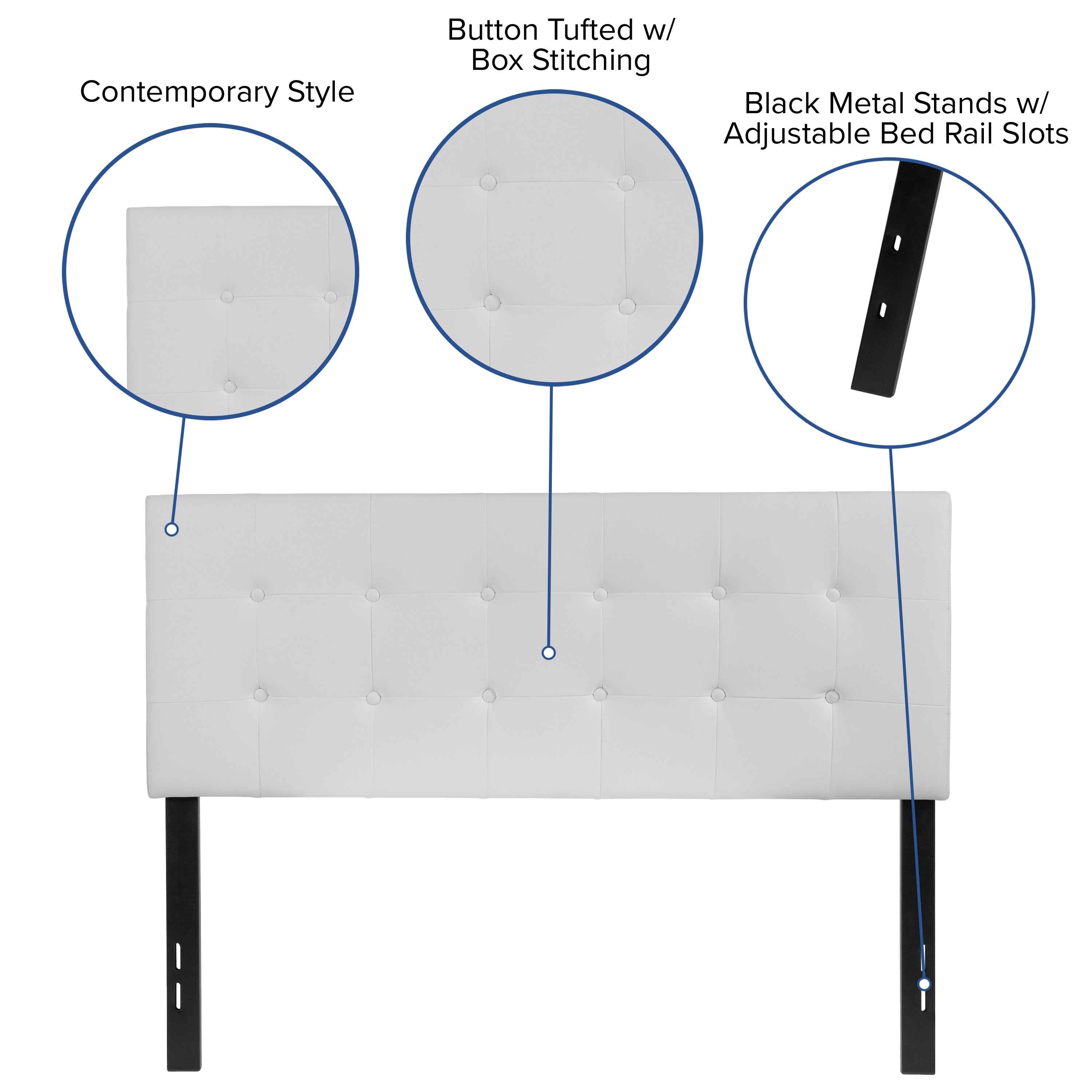 Lennox Tufted Upholstered Full Size Headboard in White Vinyl