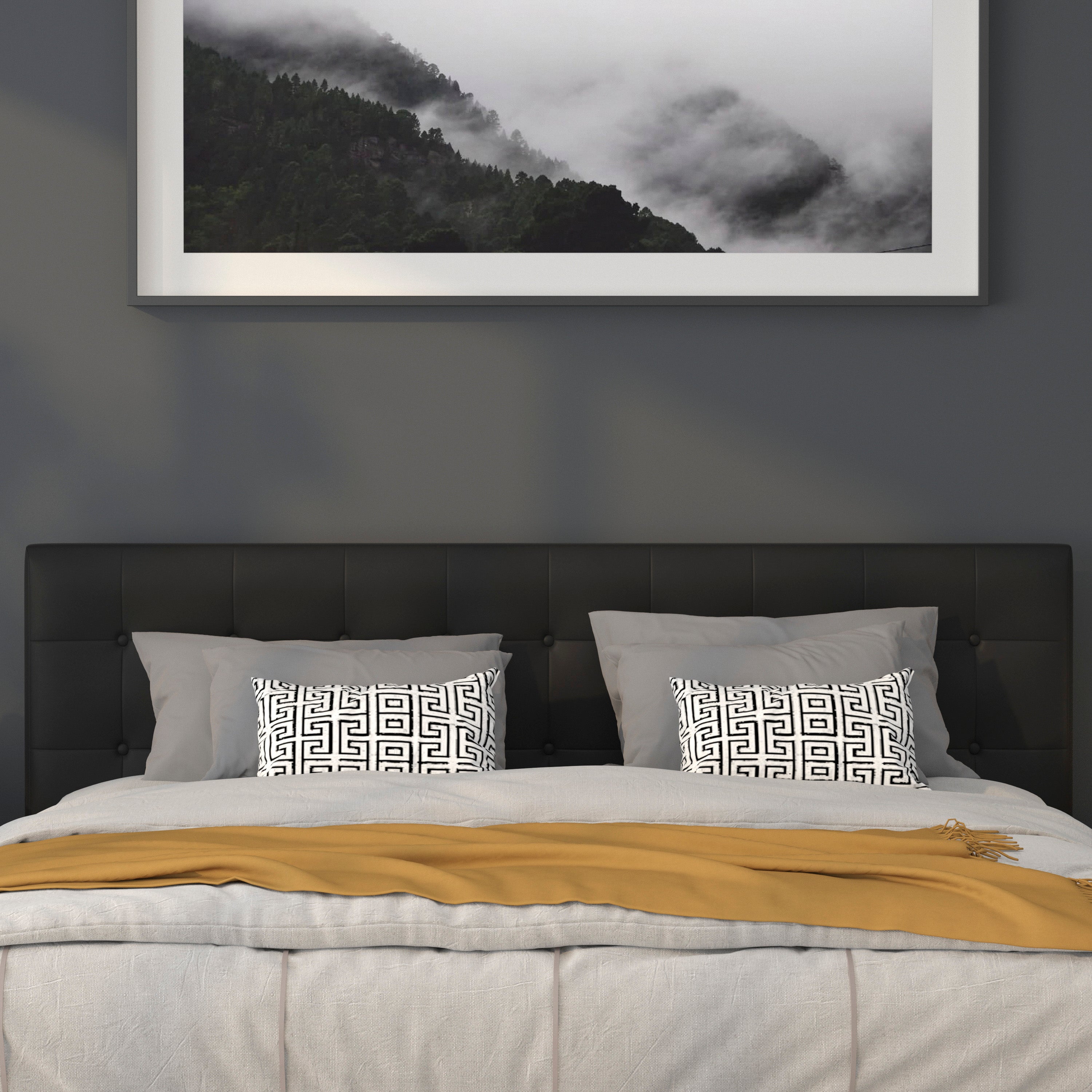 Lennox Tufted Upholstered King Size Headboard in Black Vinyl