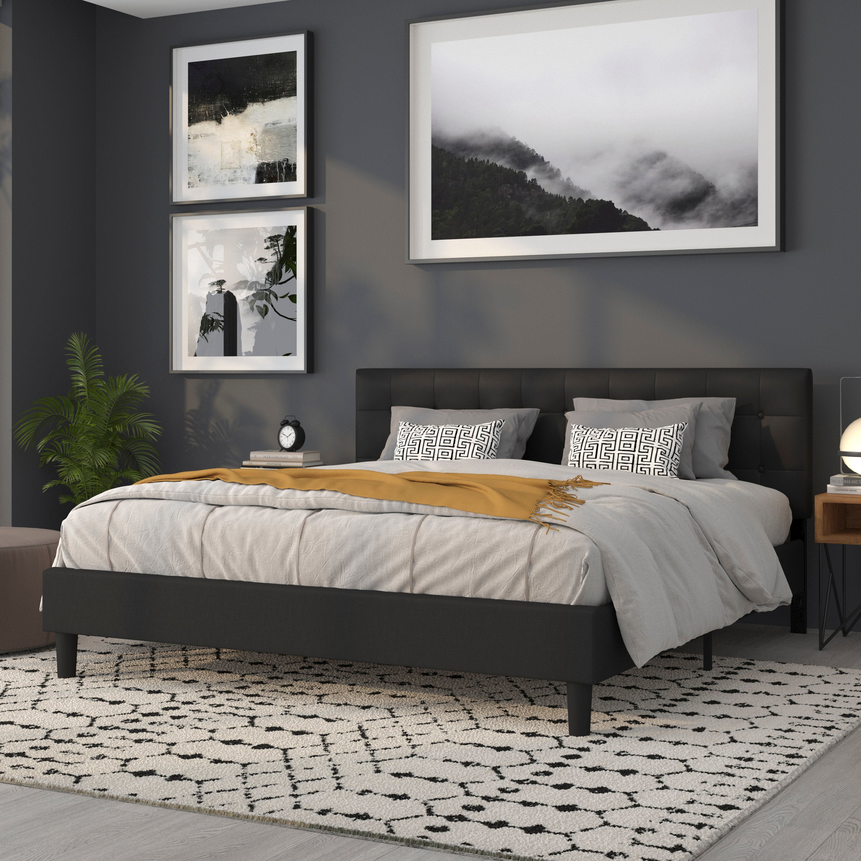 Lennox Tufted Upholstered King Size Headboard in Black Vinyl
