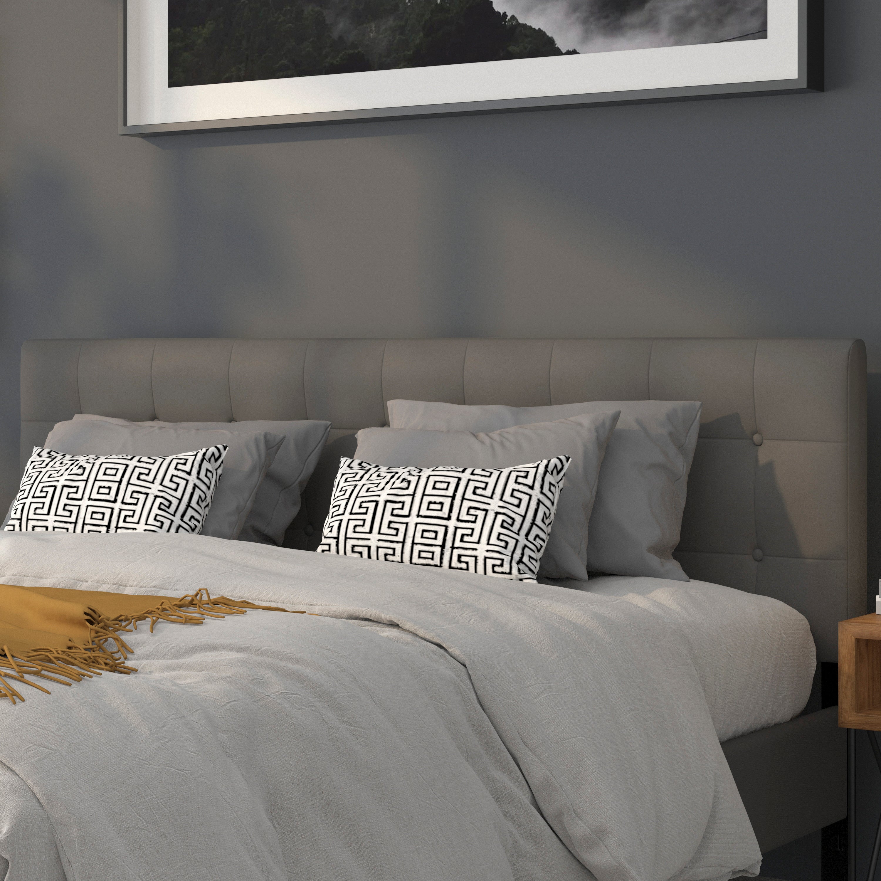 Lennox Tufted Upholstered King Size Headboard in Gray Vinyl