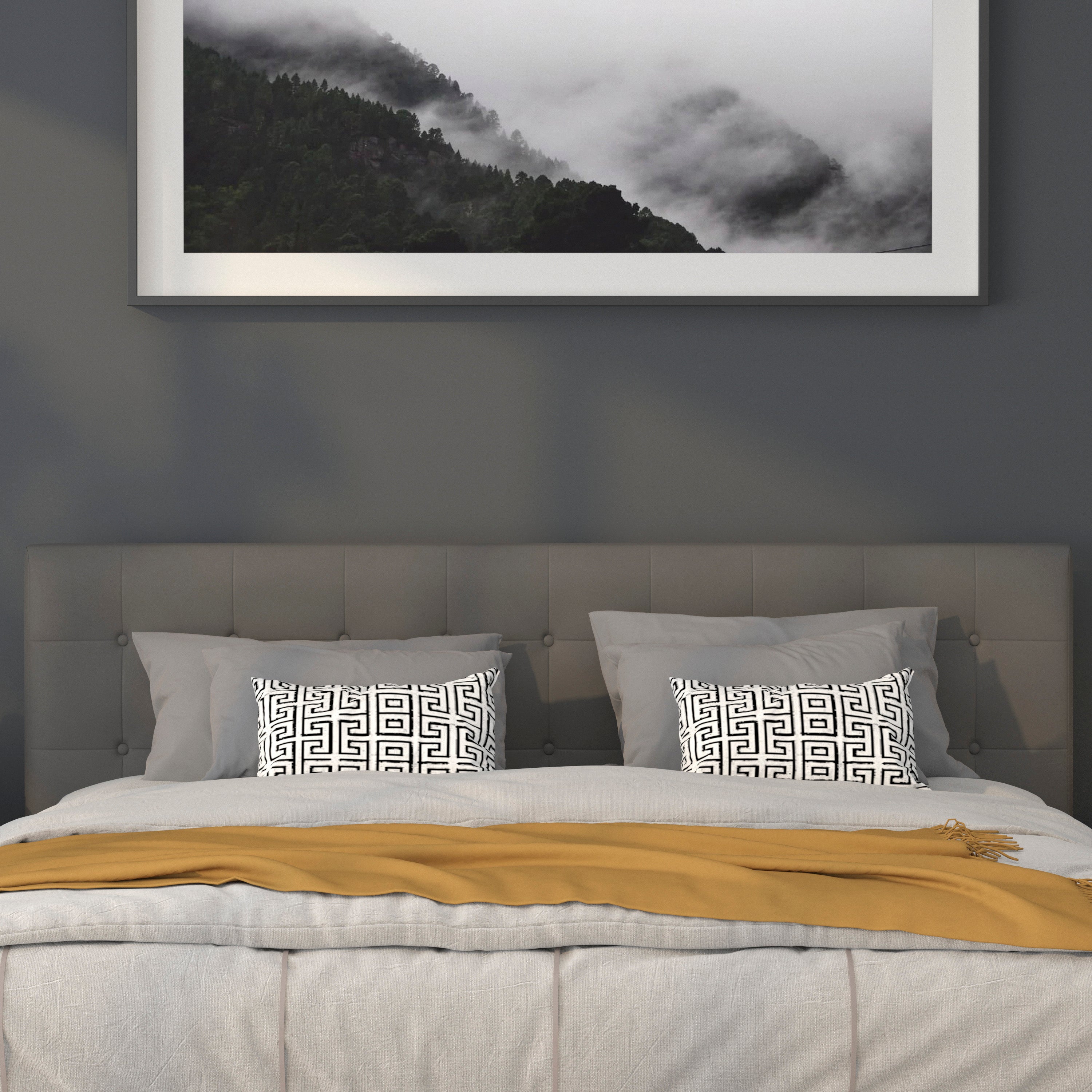 Lennox Tufted Upholstered King Size Headboard in Gray Vinyl