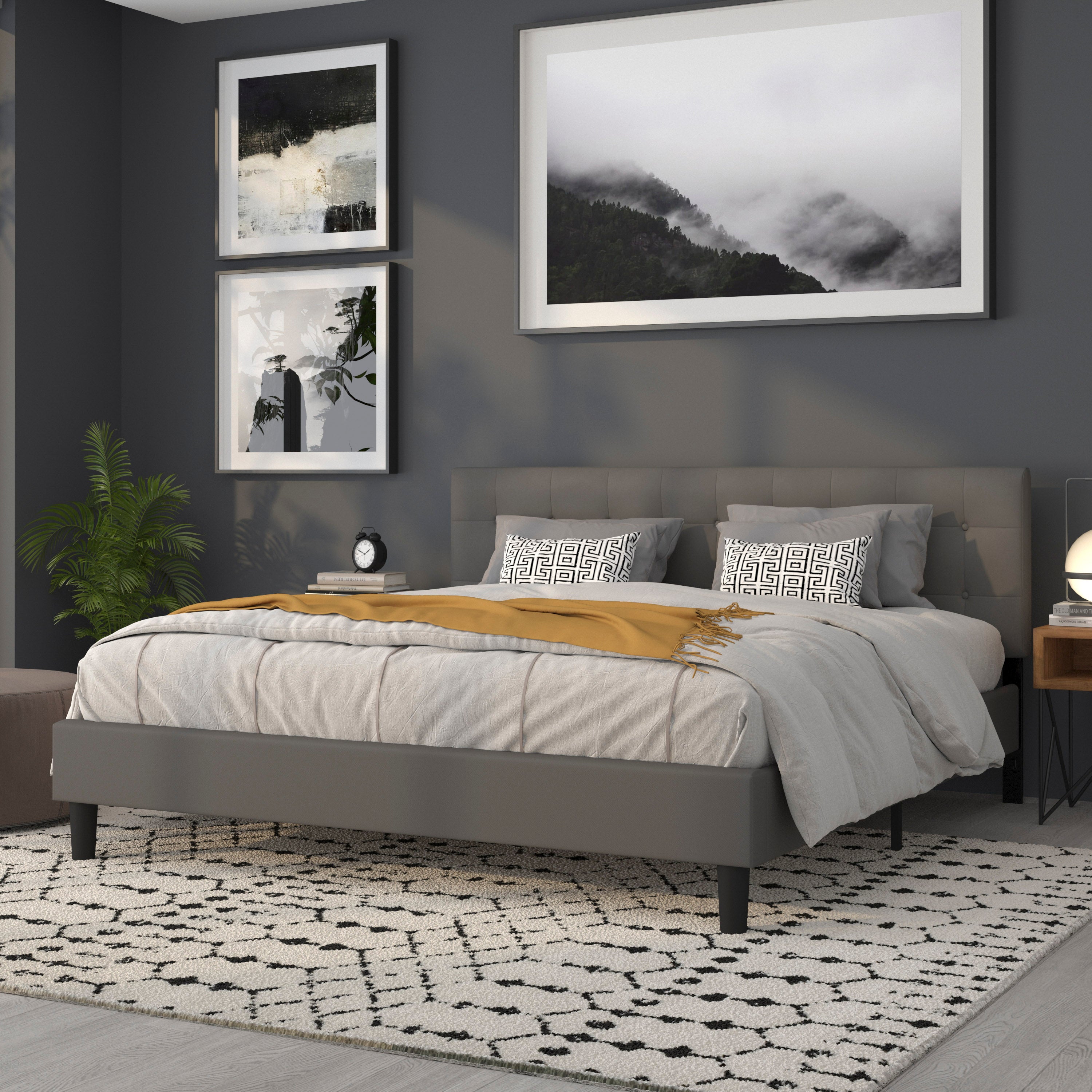 Lennox Tufted Upholstered King Size Headboard in Gray Vinyl