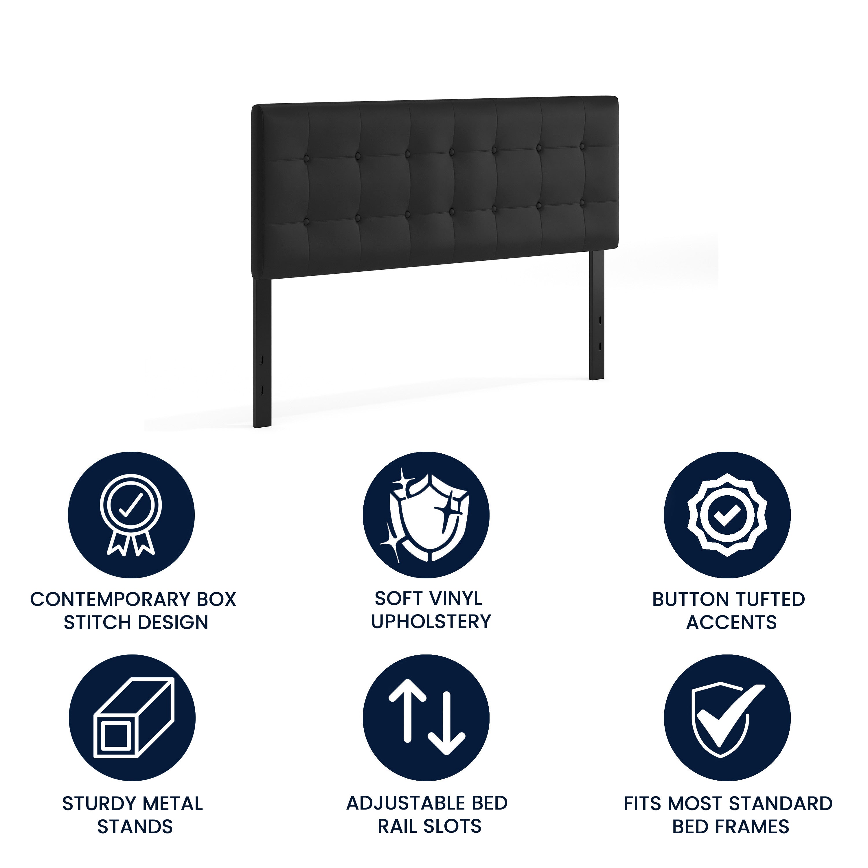 Lennox Tufted Upholstered Queen Size Headboard in Black Vinyl