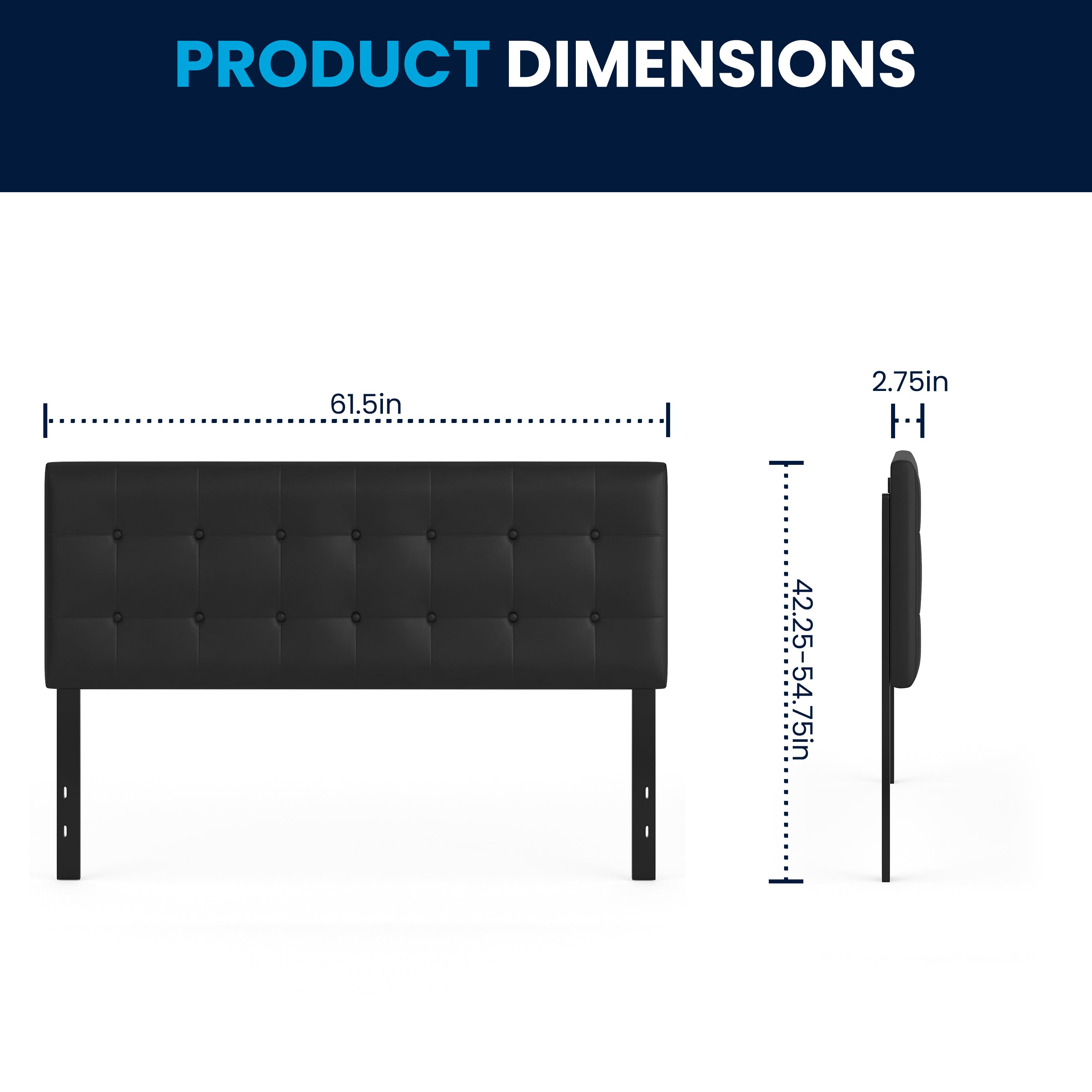 Lennox Tufted Upholstered Queen Size Headboard in Black Vinyl