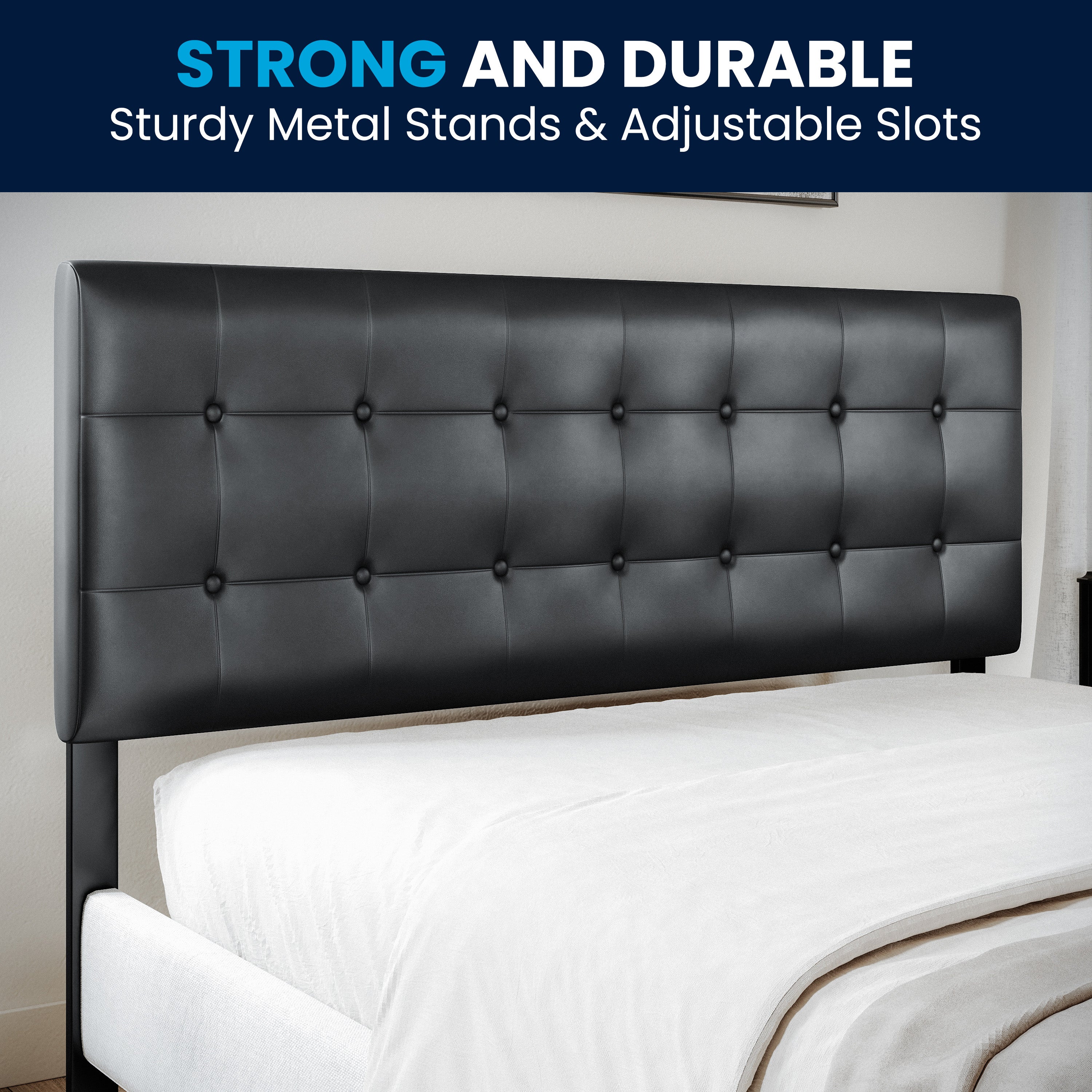 Lennox Tufted Upholstered Queen Size Headboard in Black Vinyl