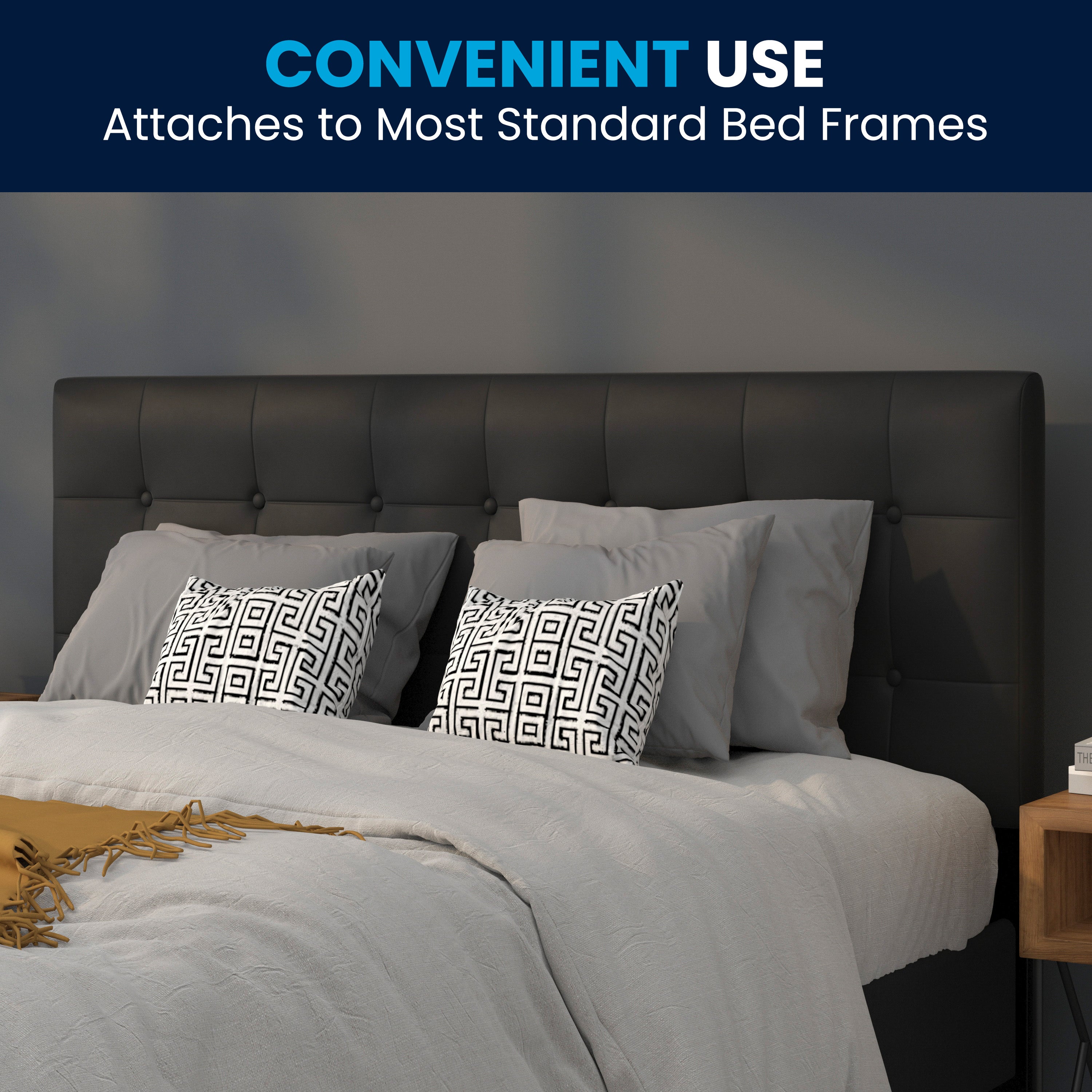 Lennox Tufted Upholstered Queen Size Headboard in Black Vinyl