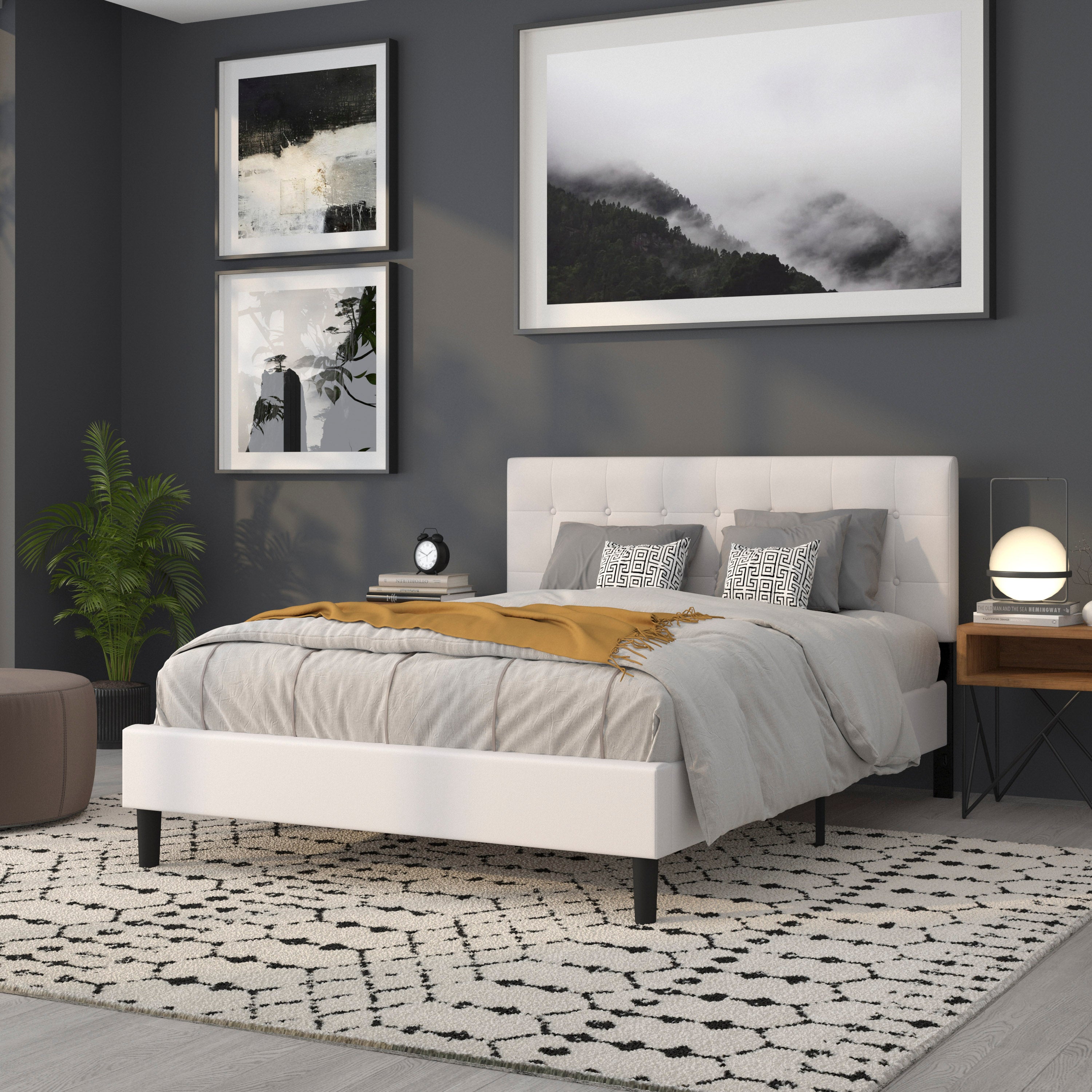 Lennox Tufted Upholstered Queen Size Headboard in White Vinyl