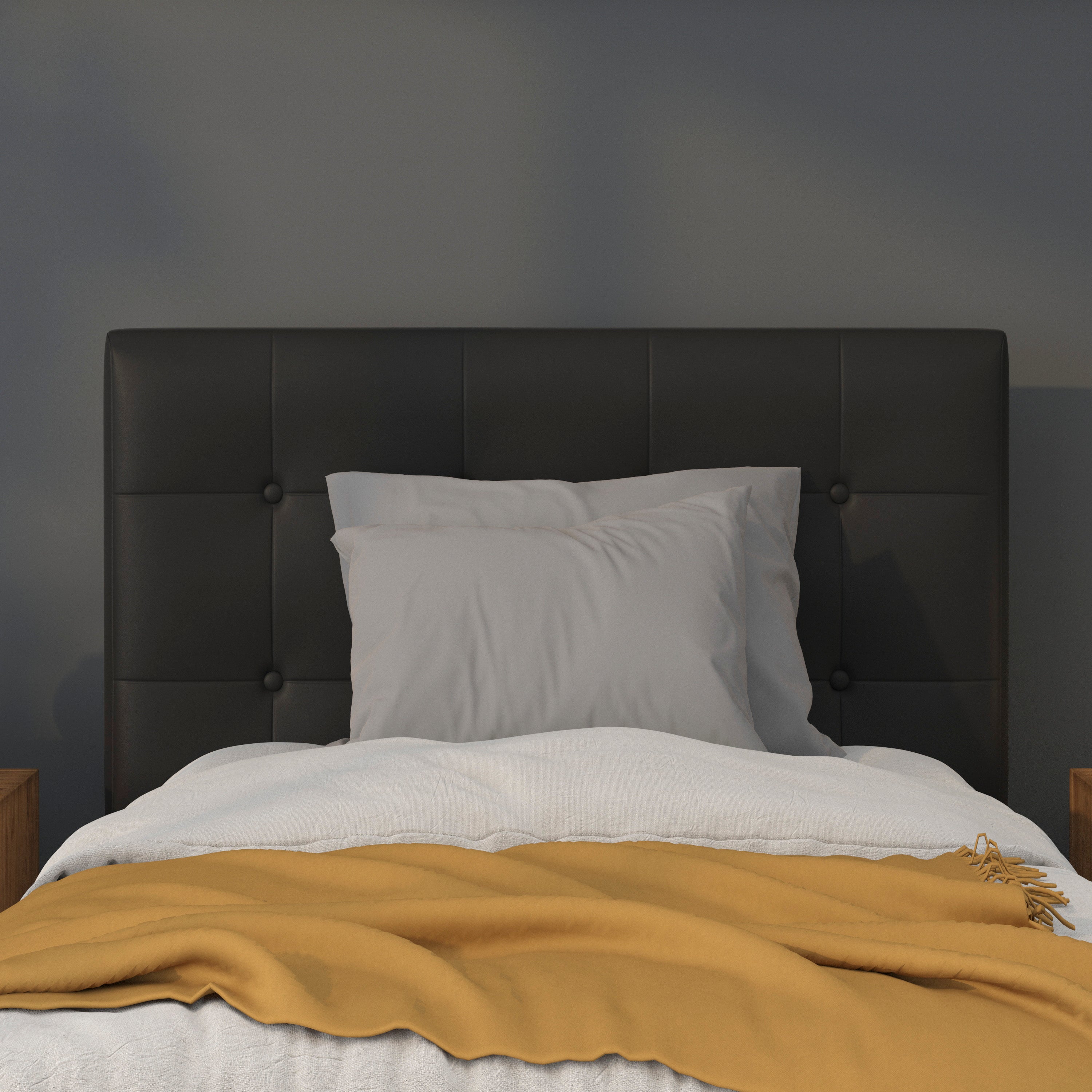Lennox Tufted Upholstered Twin Size Headboard in Black Vinyl