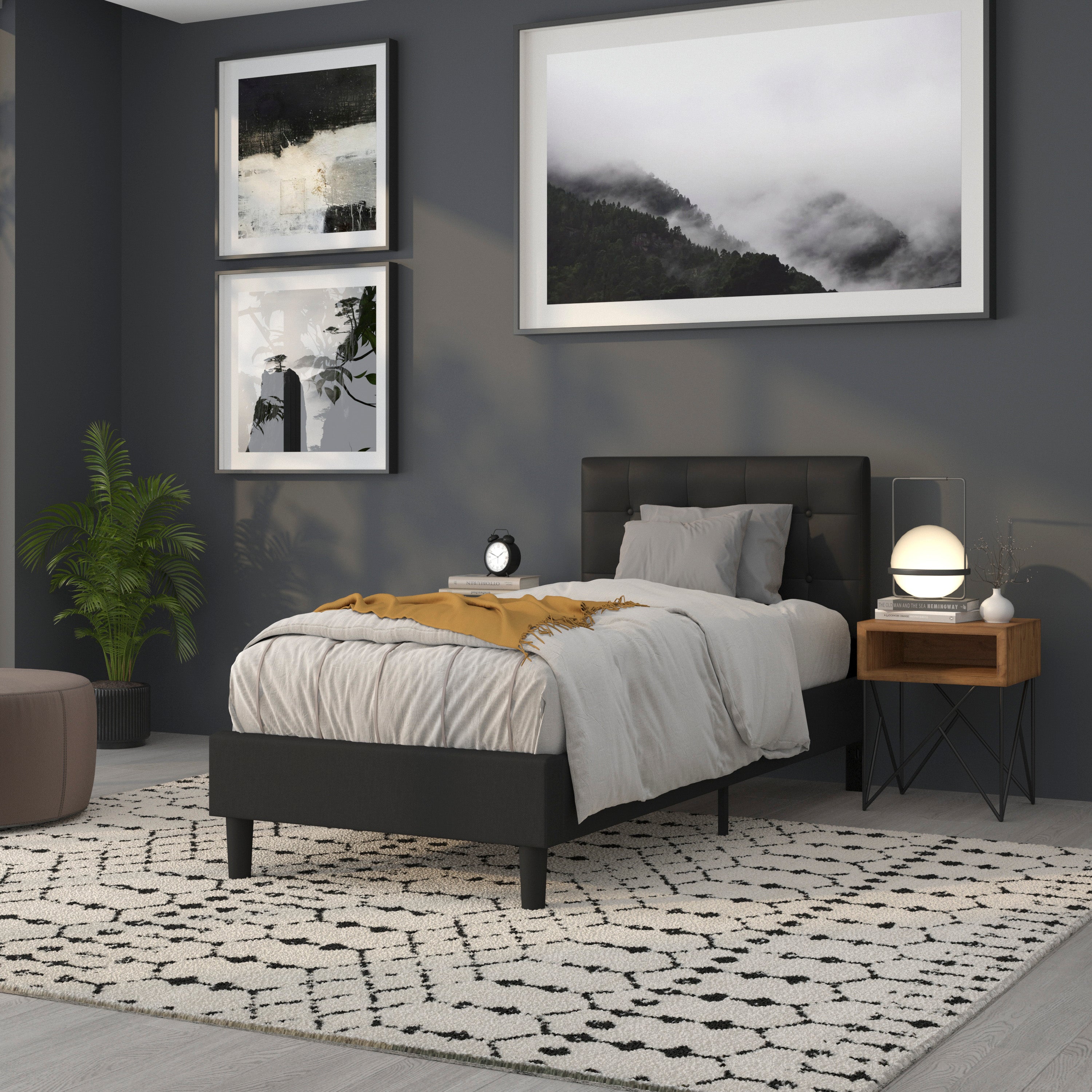 Lennox Tufted Upholstered Twin Size Headboard in Black Vinyl