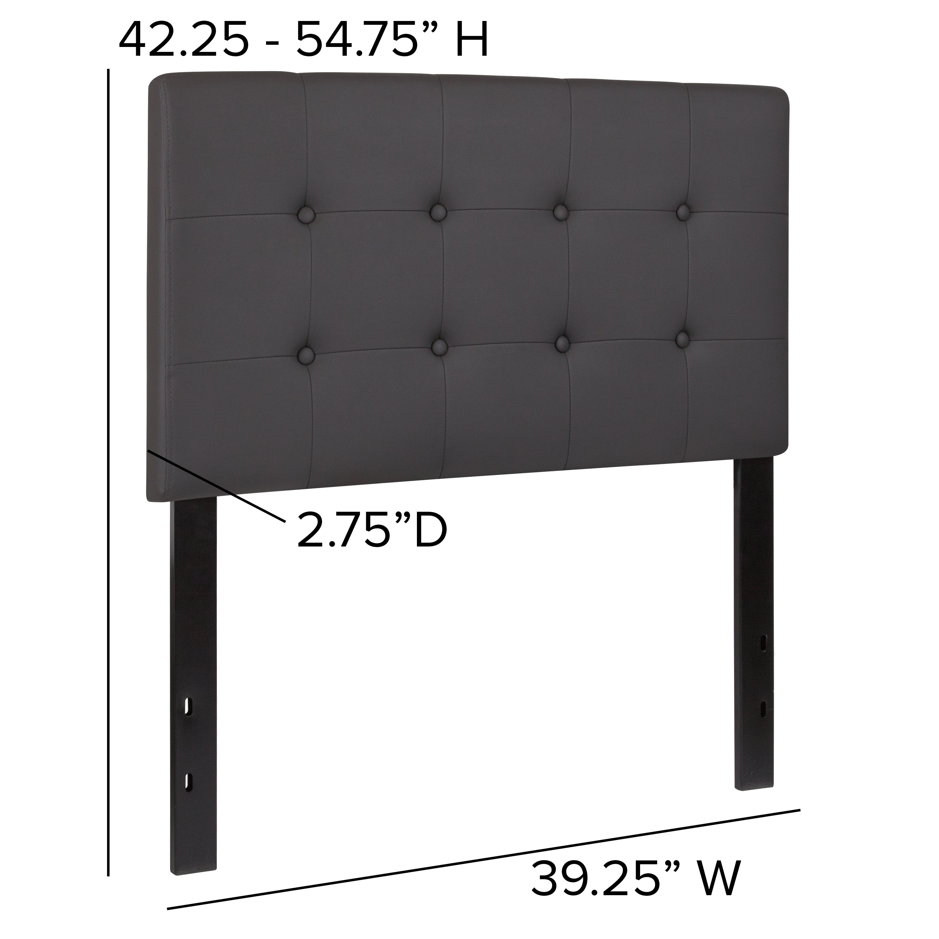 Lennox Tufted Upholstered Twin Size Headboard in Gray Vinyl