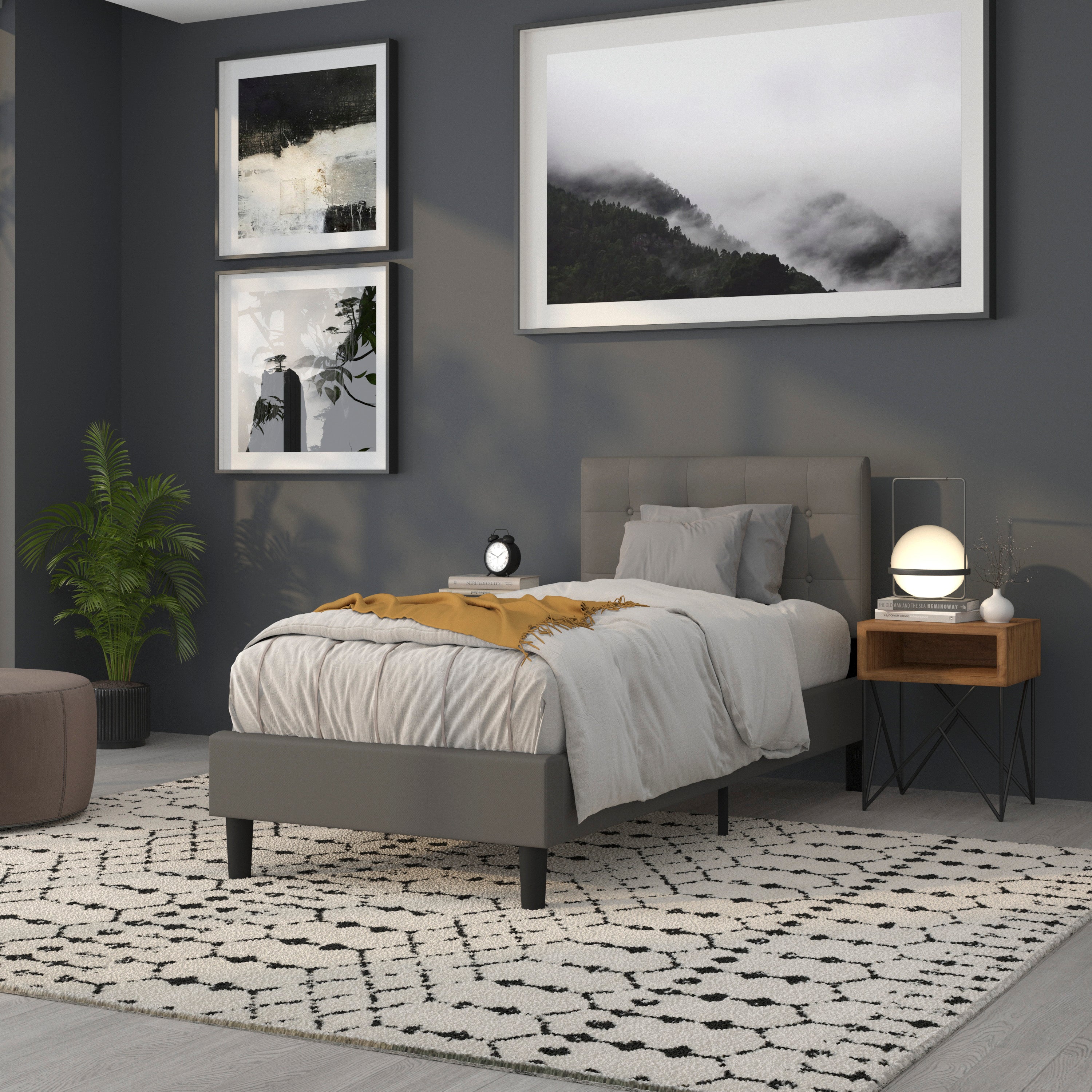 Lennox Tufted Upholstered Twin Size Headboard in Gray Vinyl