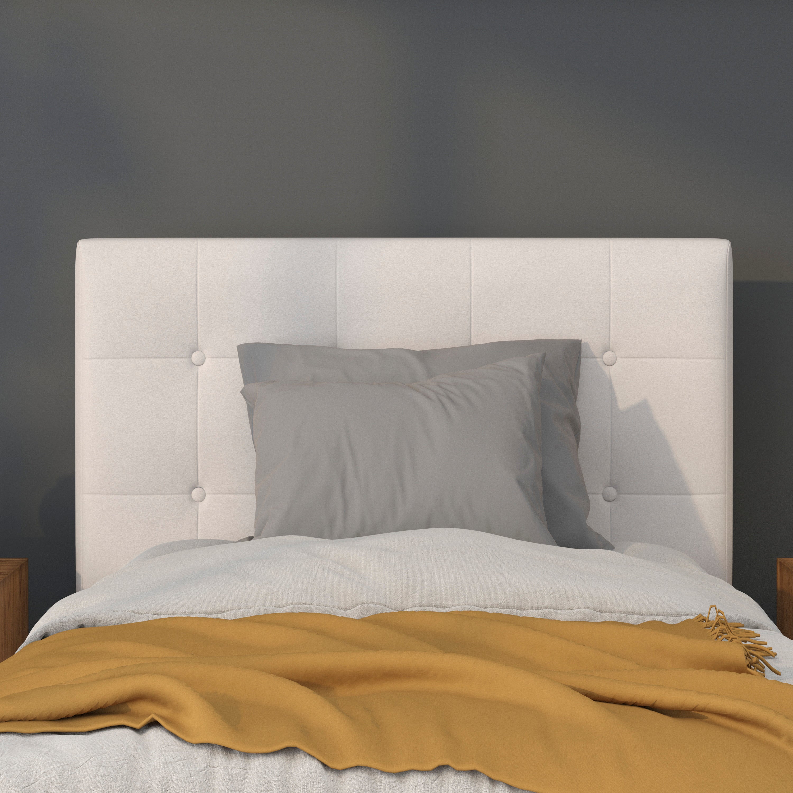 Lennox Tufted Upholstered Twin Size Headboard in White Vinyl