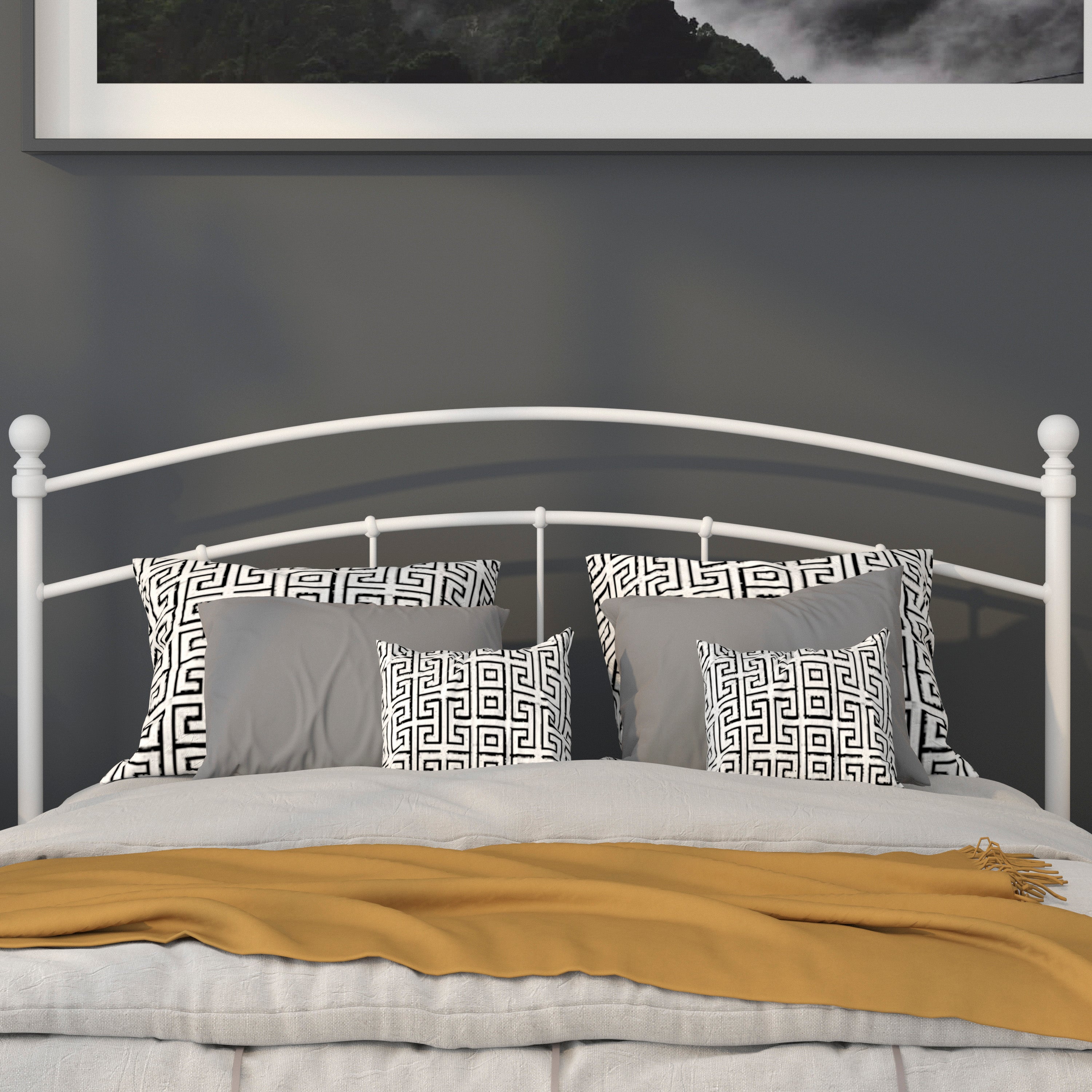 Woodstock Decorative White Metal Queen Size Headboard