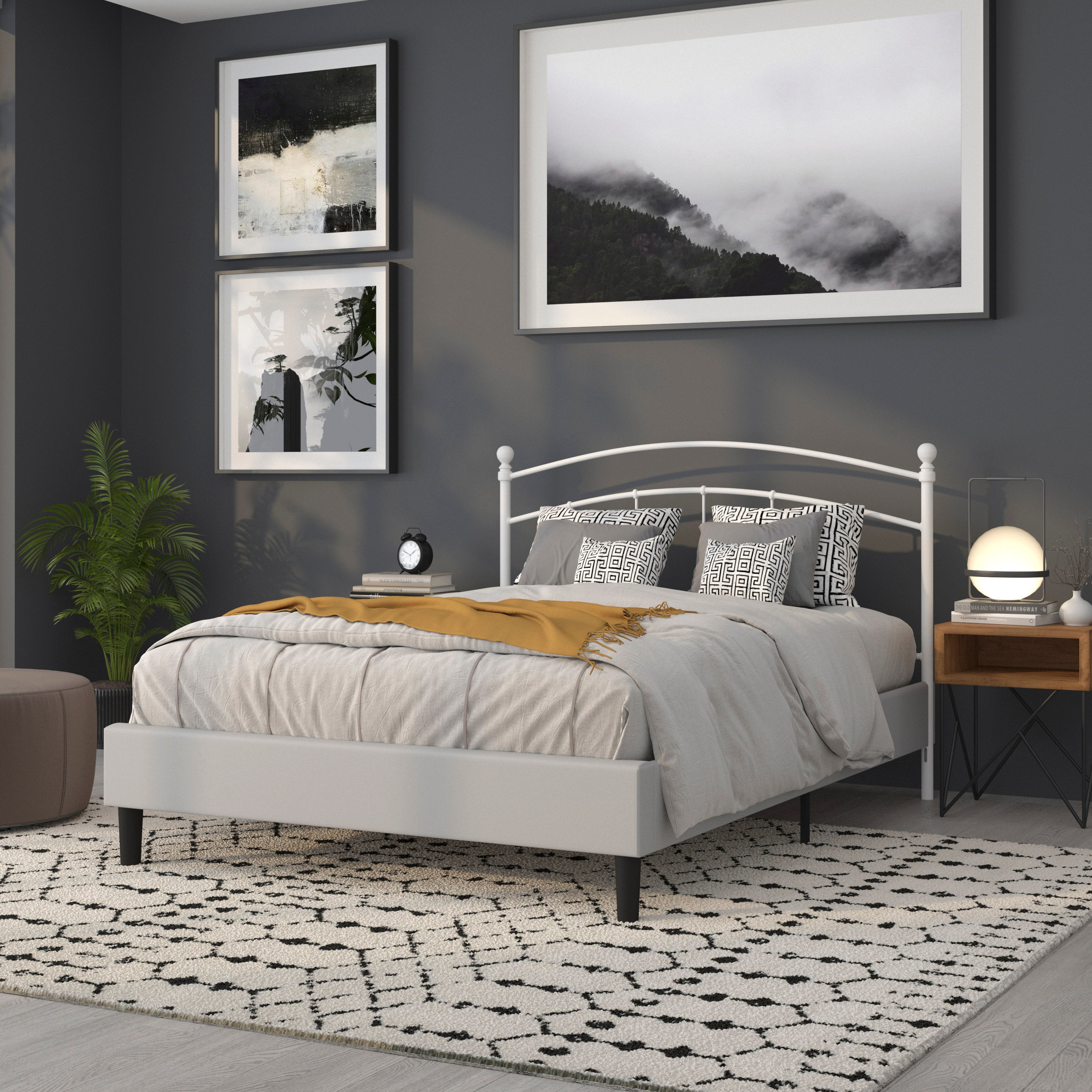 Woodstock Decorative White Metal Queen Size Headboard