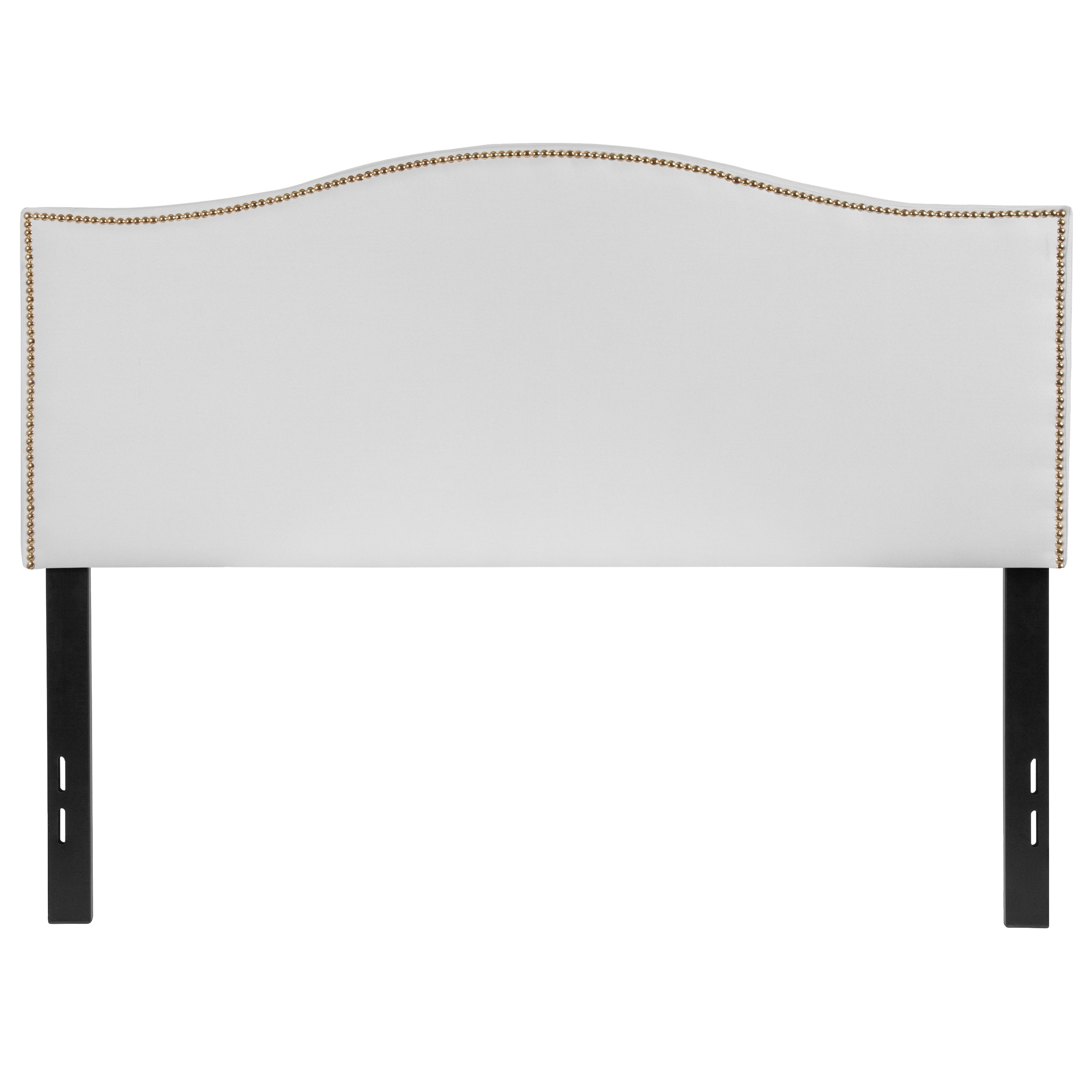 Lexington Upholstered Full Size Headboard with Accent Nail Trim in White Fabric