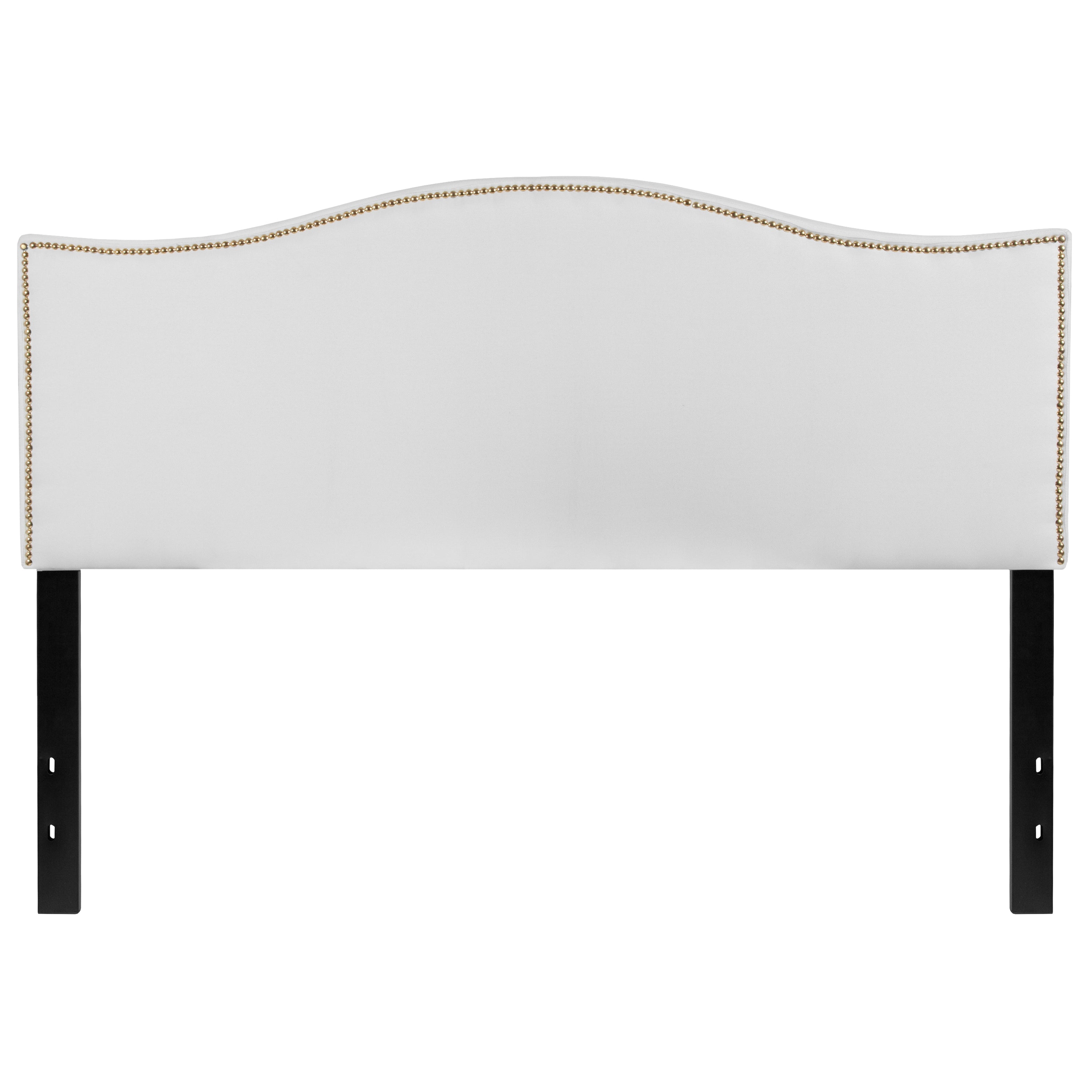 Lexington Upholstered Queen Size Headboard with Accent Nail Trim in White Fabric