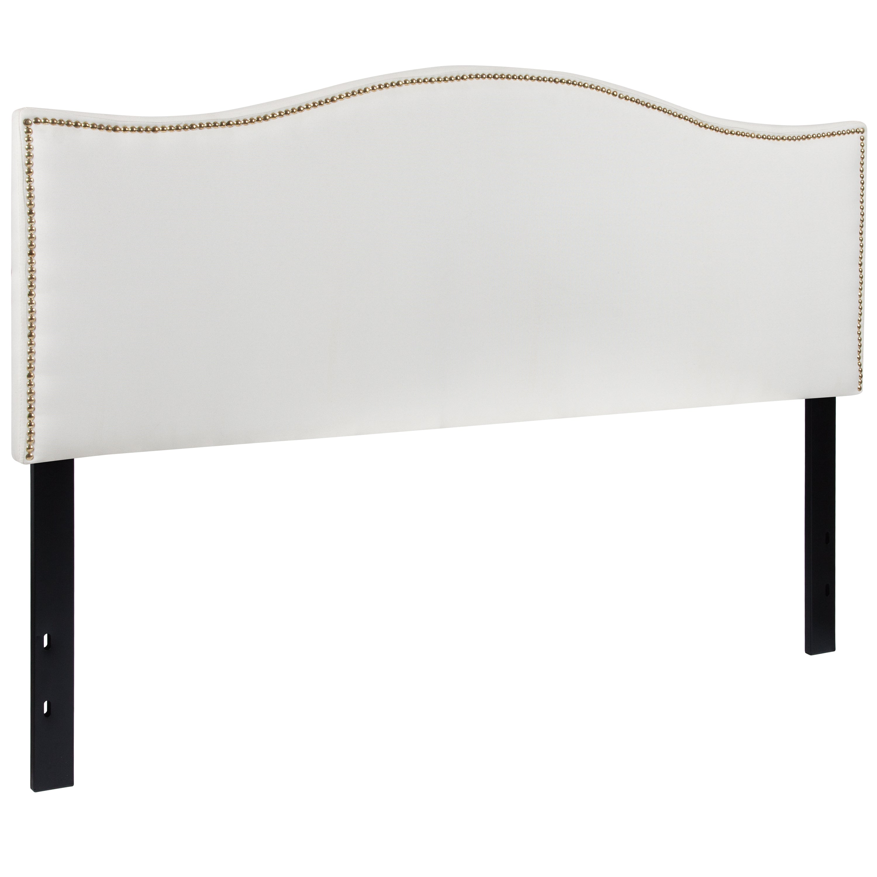 Lexington Upholstered Queen Size Headboard with Accent Nail Trim in White Fabric