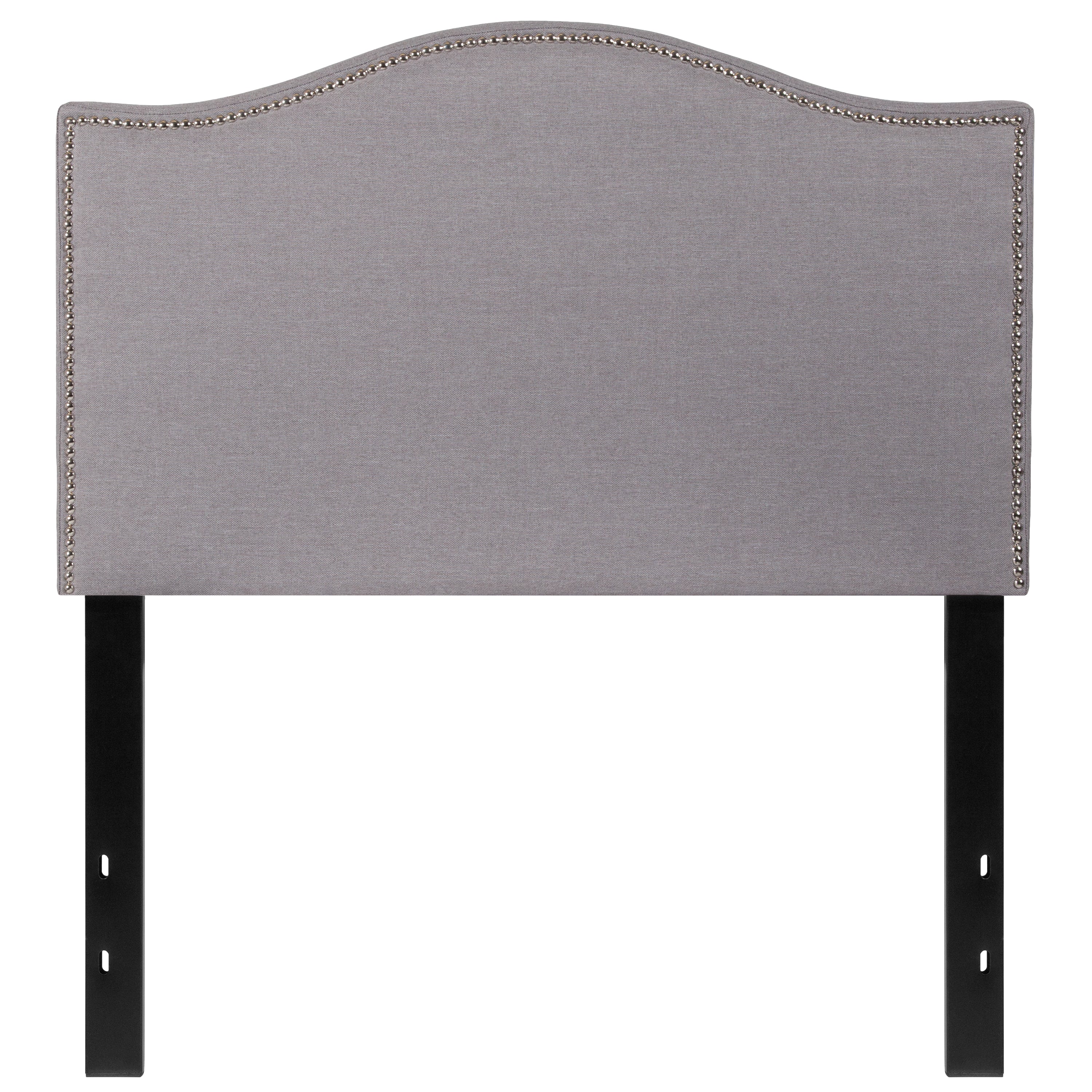 Lexington Upholstered Twin Size Headboard with Accent Nail Trim in Light Gray Fabric