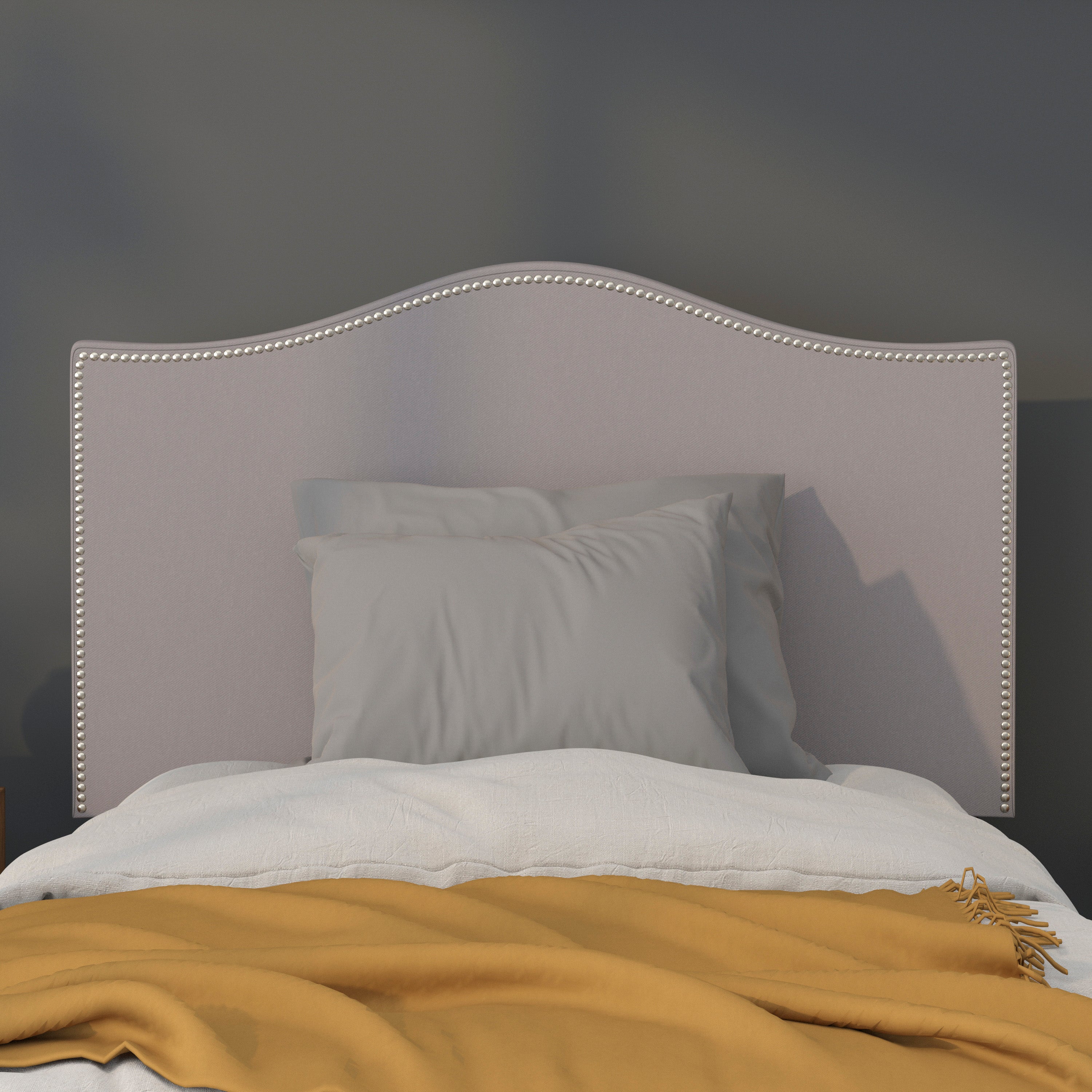 Lexington Upholstered Twin Size Headboard with Accent Nail Trim in Light Gray Fabric