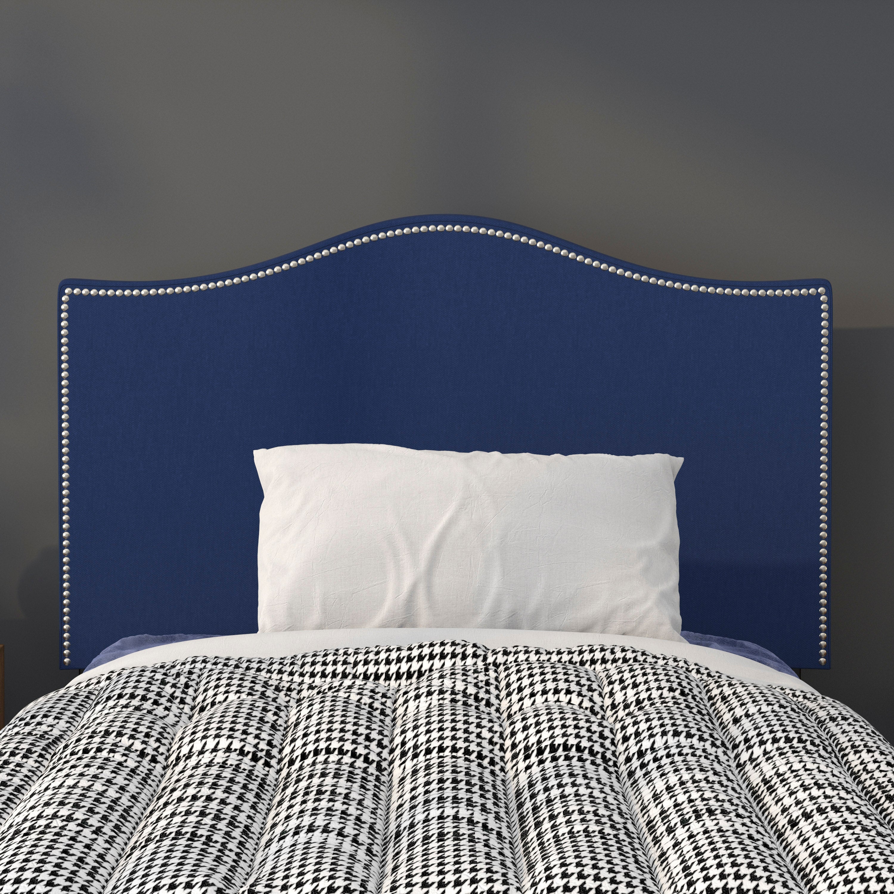 Lexington Upholstered Twin Size Headboard with Accent Nail Trim in Navy Fabric