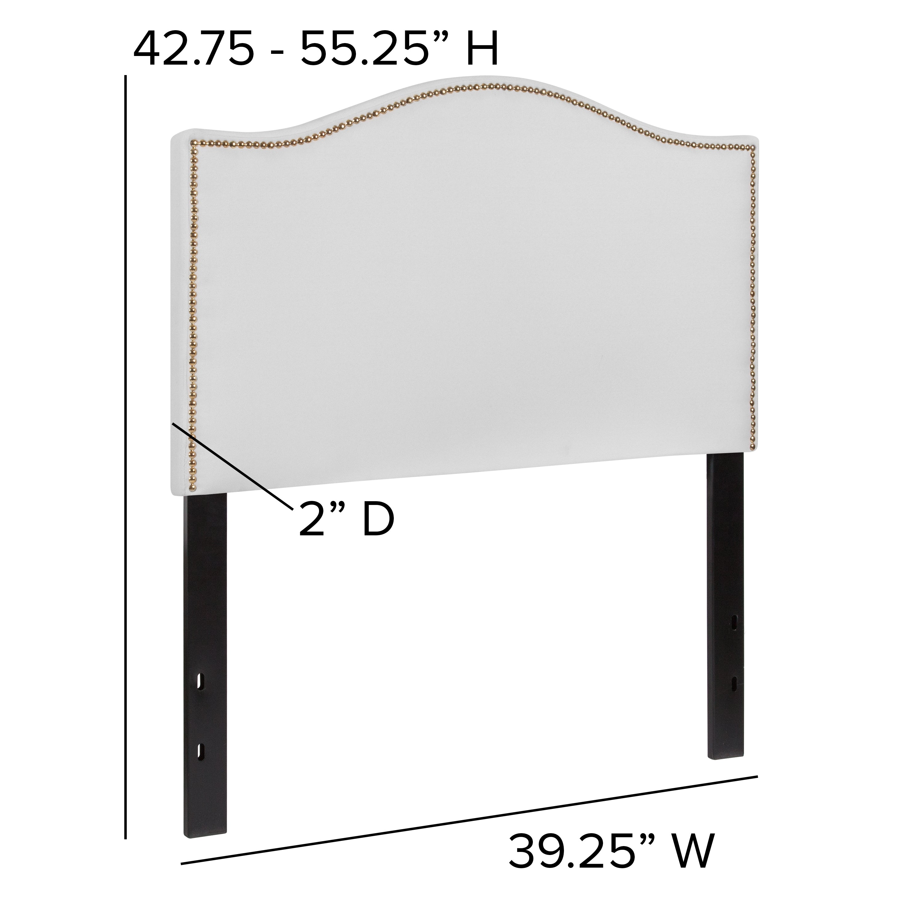 Lexington Upholstered Twin Size Headboard with Accent Nail Trim in White Fabric