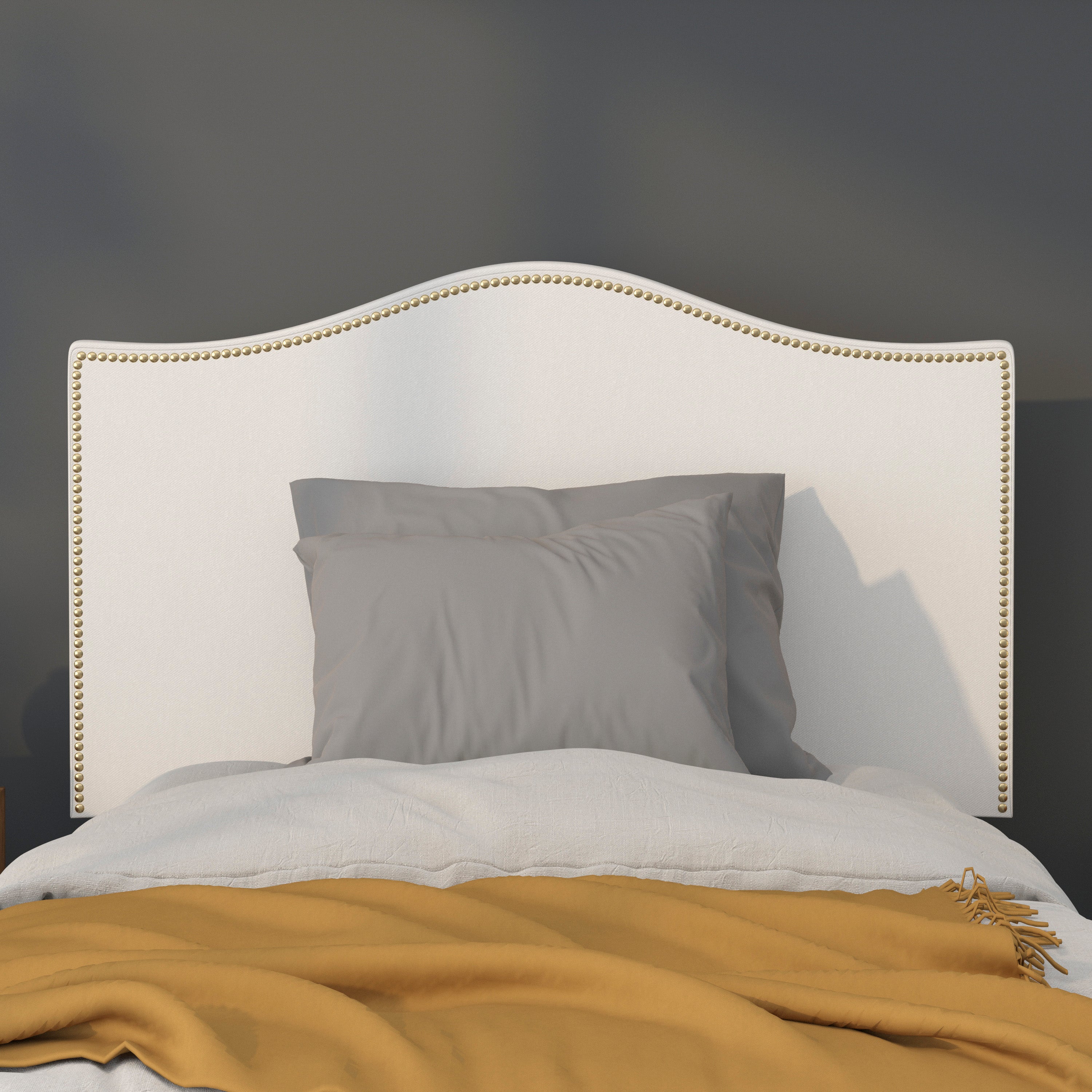 Lexington Upholstered Twin Size Headboard with Accent Nail Trim in White Fabric