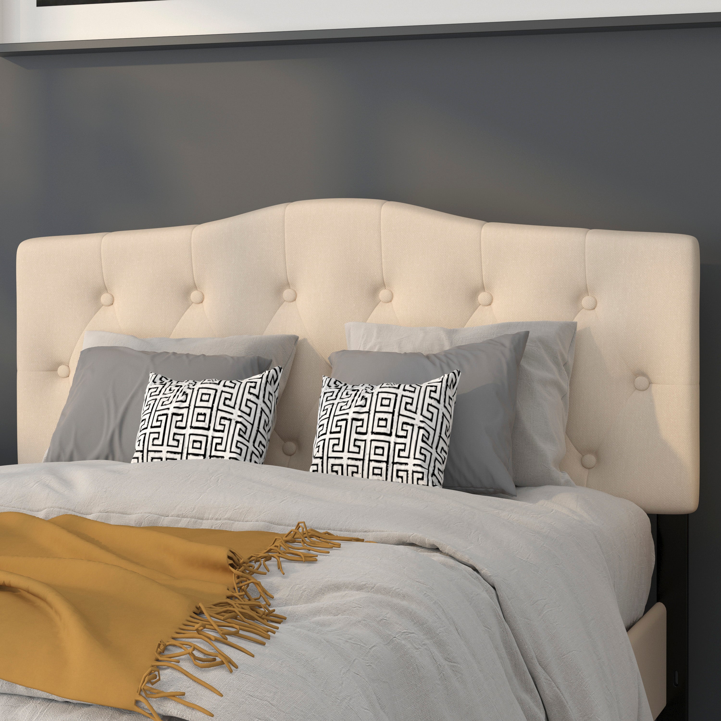 Cambridge Tufted Upholstered Full Size Headboard in Beige Fabric
