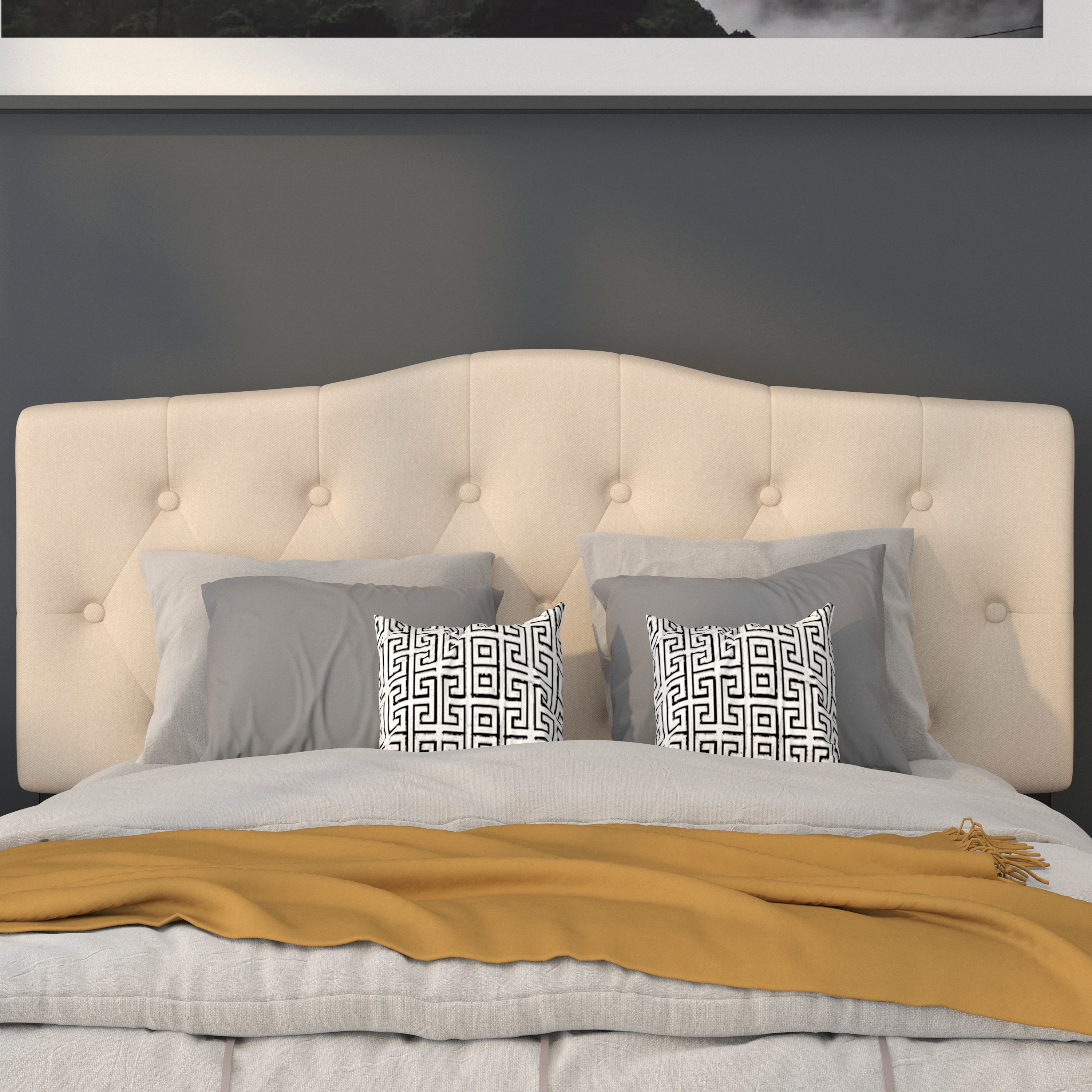 Cambridge Tufted Upholstered Full Size Headboard in Beige Fabric