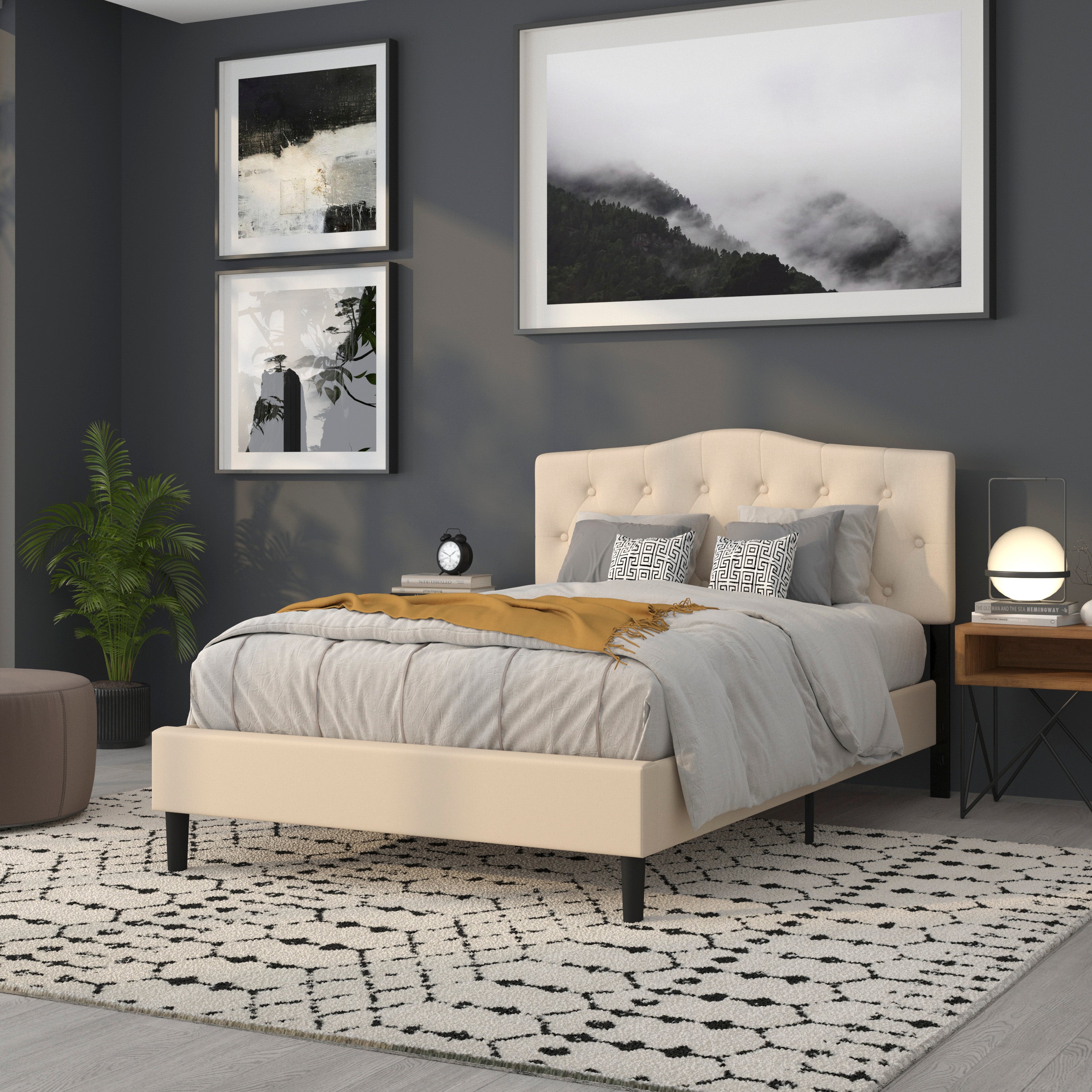 Cambridge Tufted Upholstered Full Size Headboard in Beige Fabric