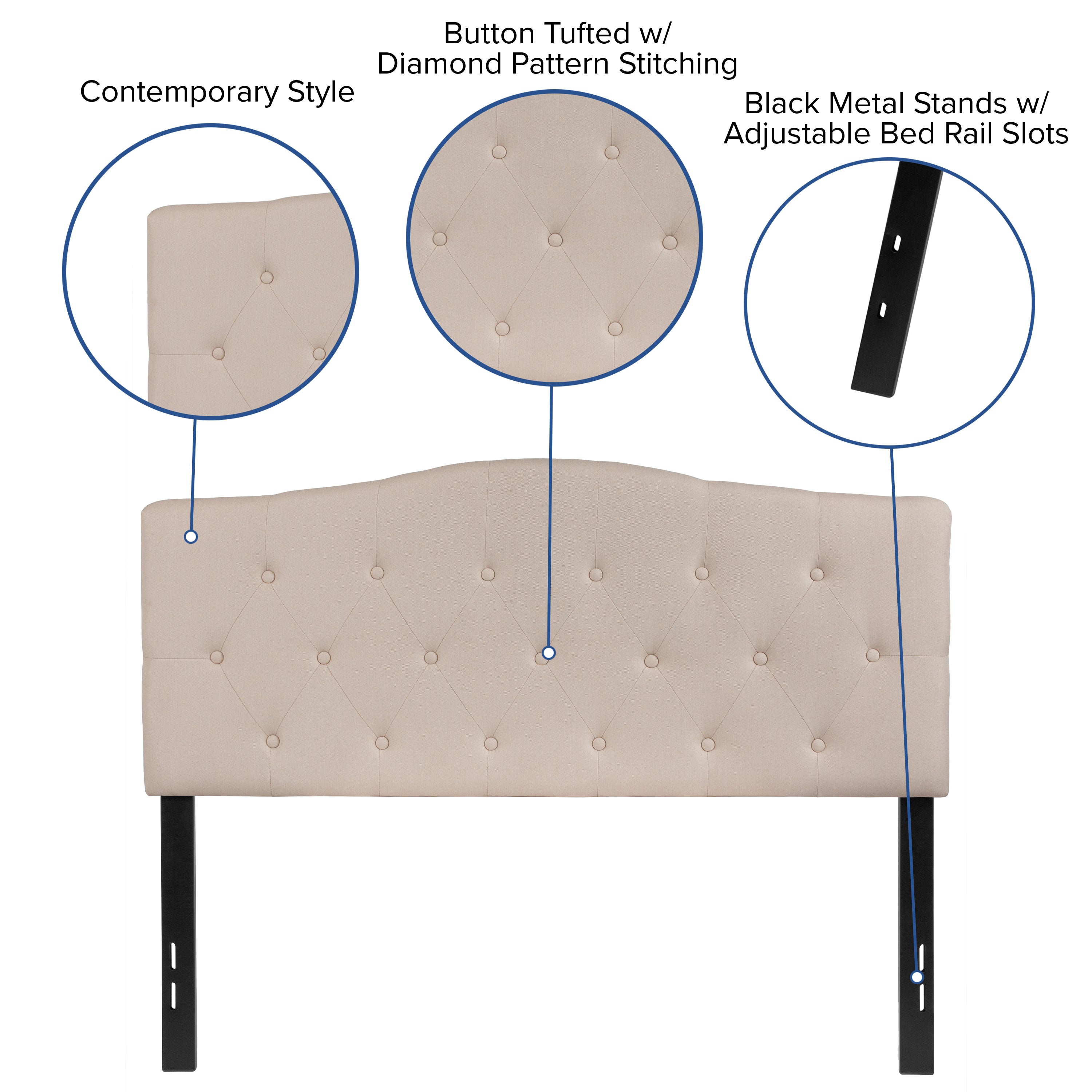 Cambridge Tufted Upholstered Full Size Headboard in Beige Fabric