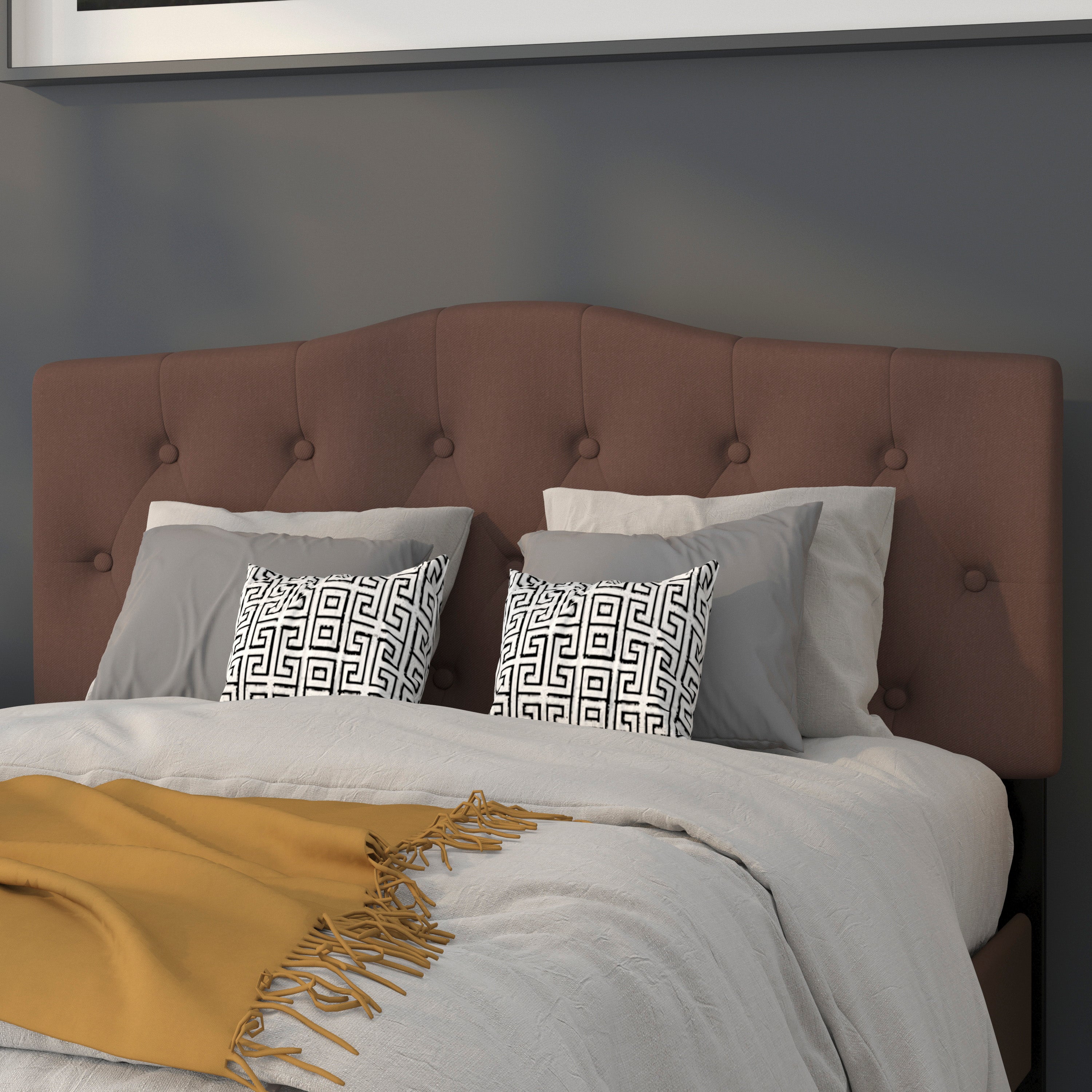 Cambridge Tufted Upholstered Full Size Headboard in Camel Fabric