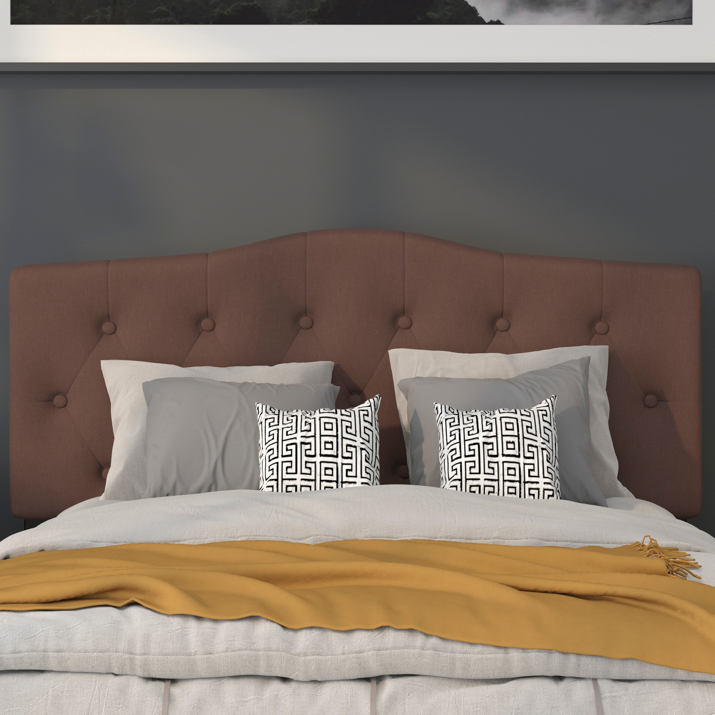Cambridge Tufted Upholstered Full Size Headboard in Camel Fabric