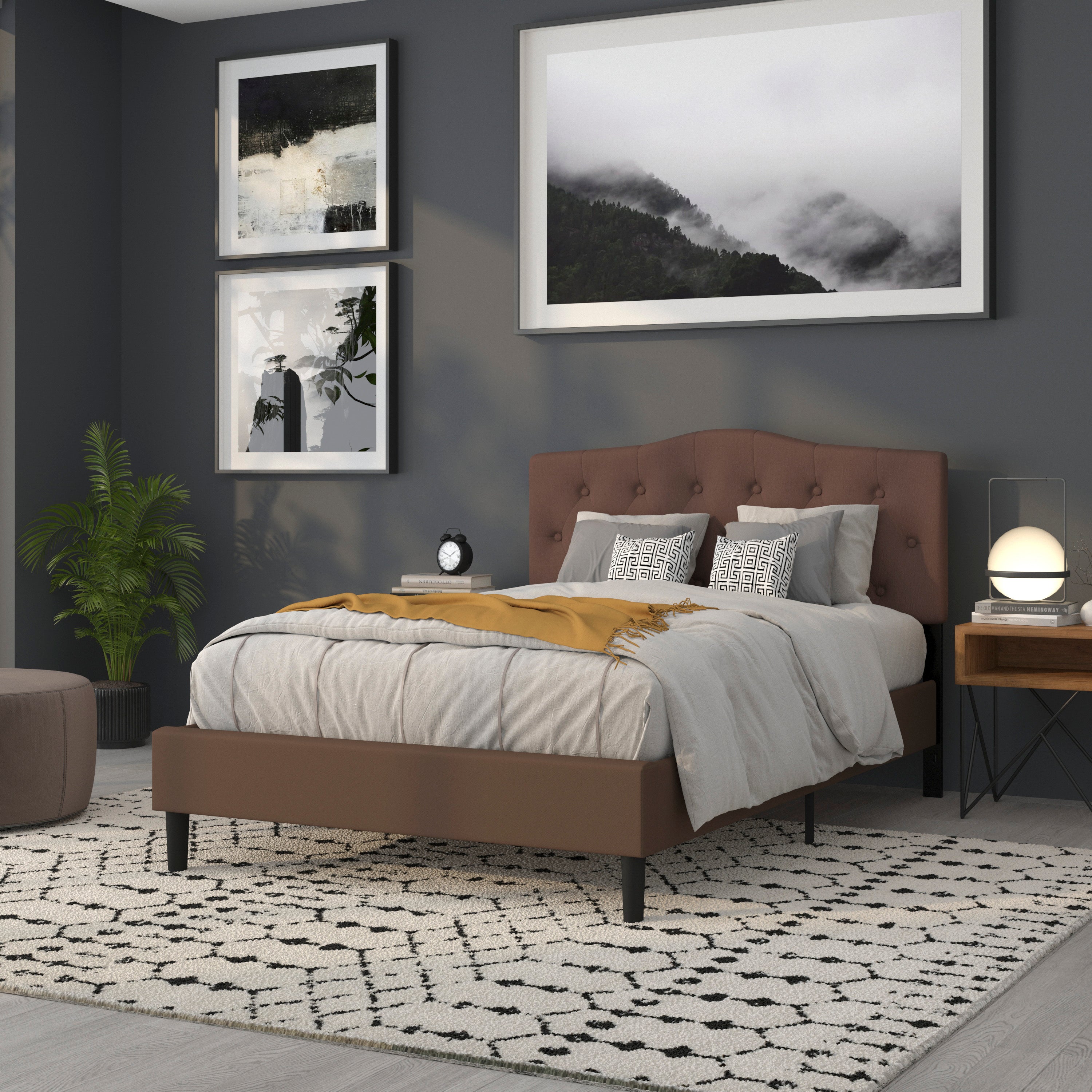 Cambridge Tufted Upholstered Full Size Headboard in Camel Fabric