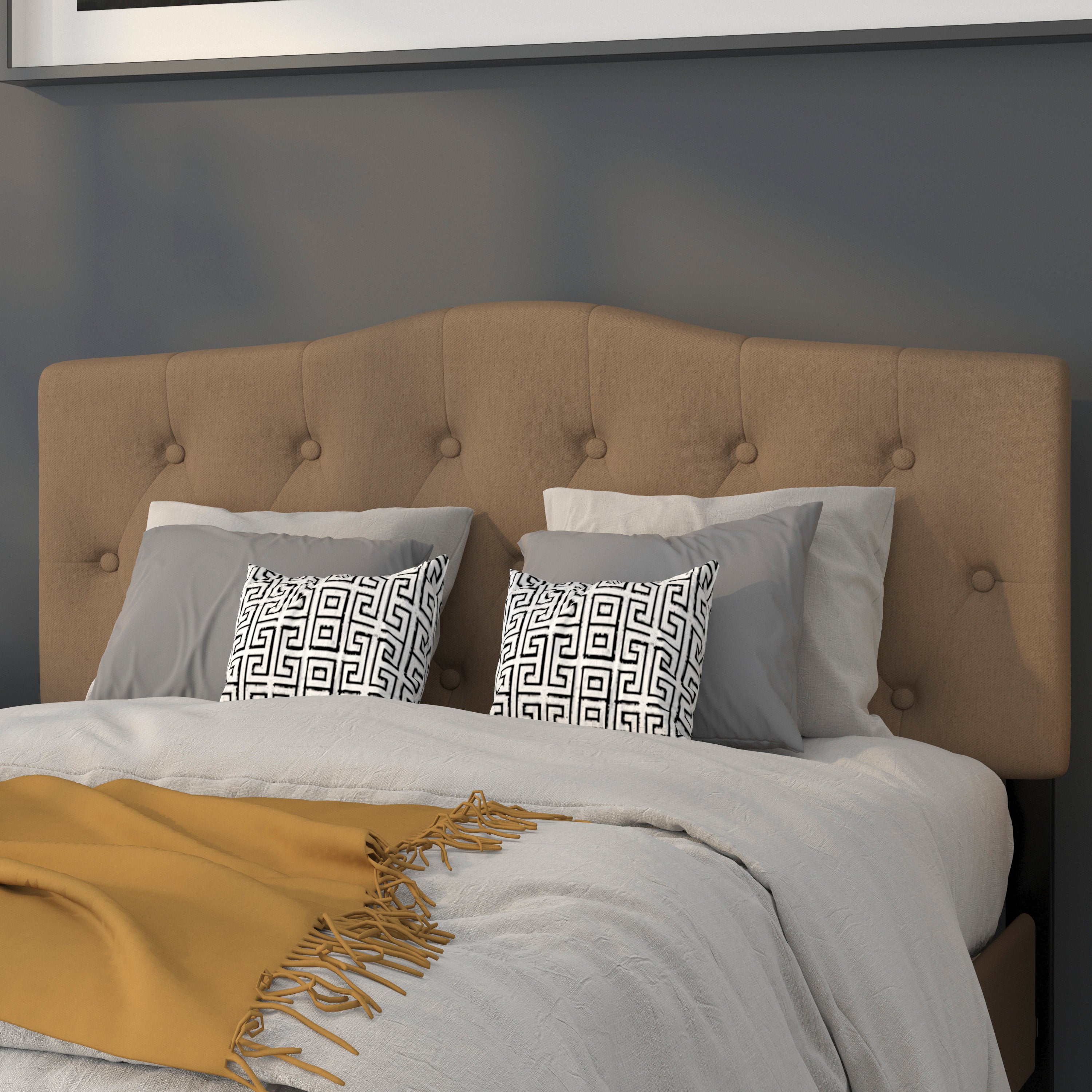 Cambridge Tufted Upholstered Full Size Headboard in Dark Brown Fabric