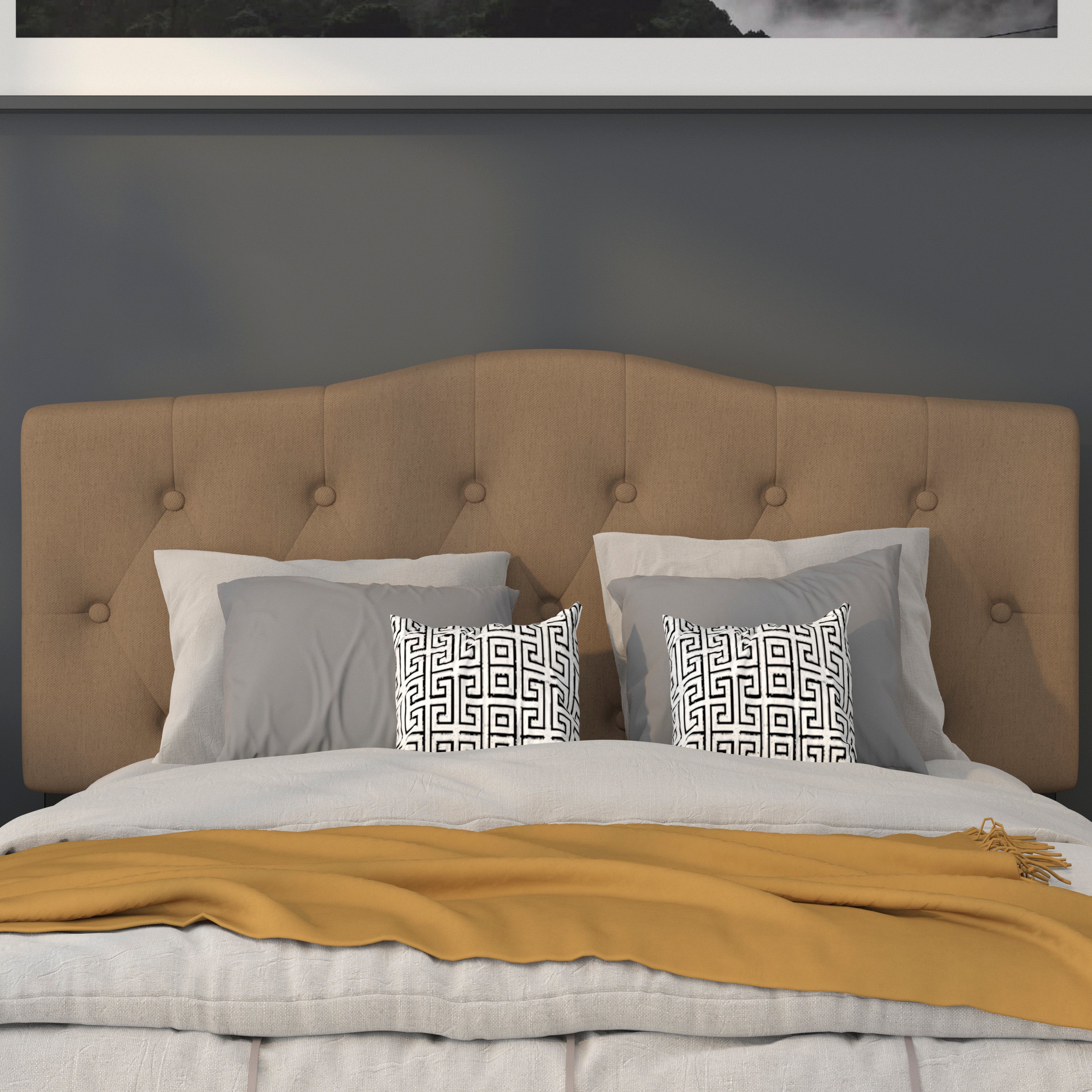 Cambridge Tufted Upholstered Full Size Headboard in Dark Brown Fabric
