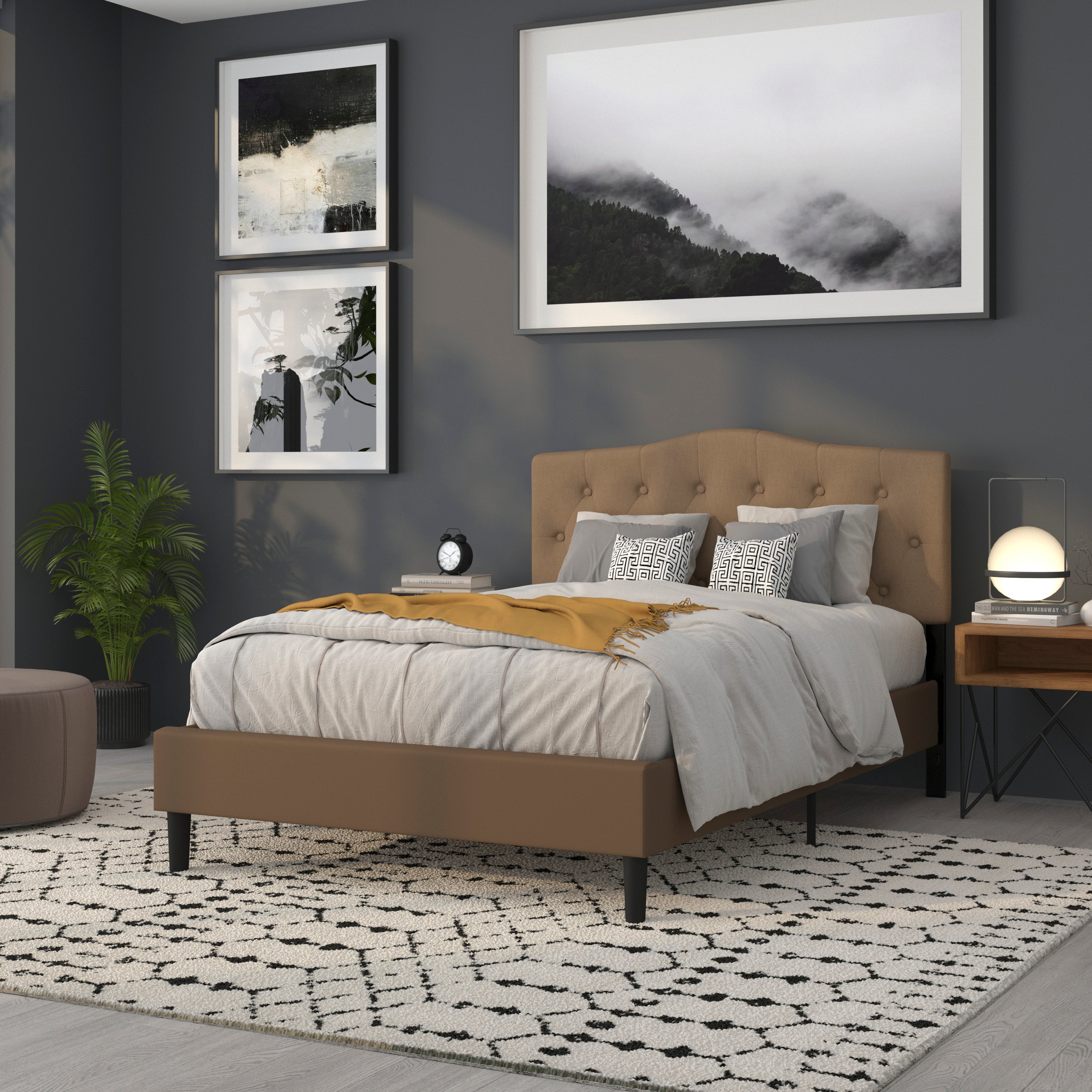 Cambridge Tufted Upholstered Full Size Headboard in Dark Brown Fabric